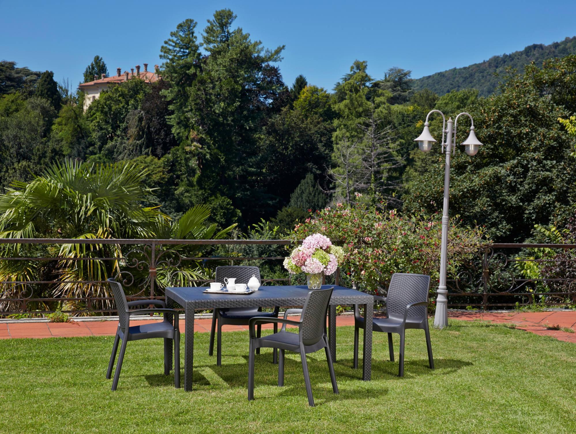 Mesa de jardín rectangular, made in italy, 138x78x72 cm, color antracita