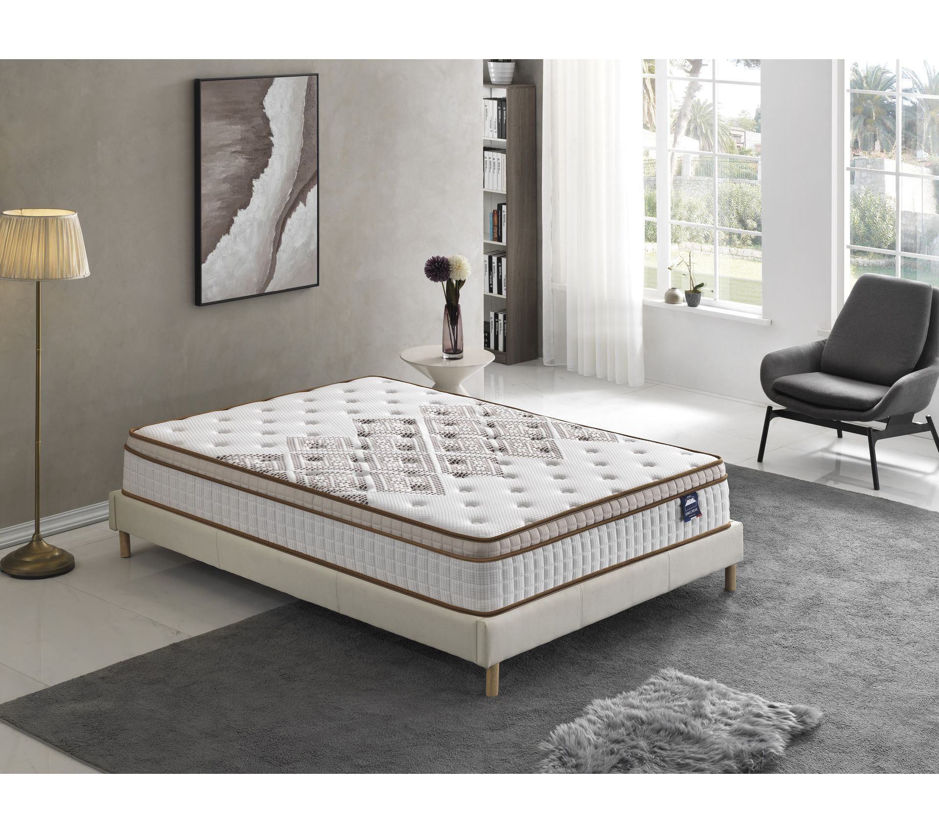 Matelas + sommier 120x190 cm Ressorts ensachés 25cm + Sommier deco