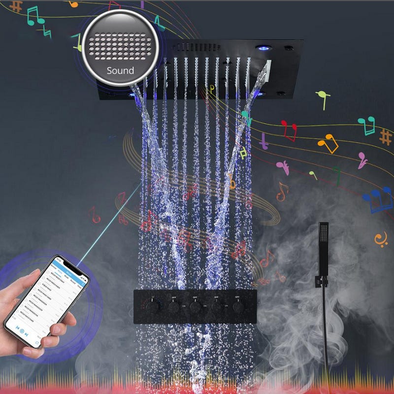 Composition de douche thermostatique avec ciel de pluie LED et