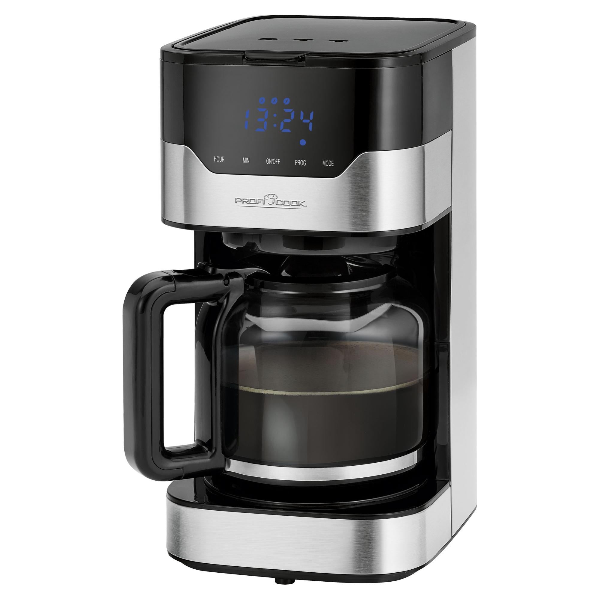 Cafetera De Goteo Programable, 12 A 14 Tazas 1,5L, Válvula Antigoteo, Mantiene Café Caliente, Led 24H, Proficook, Negro/Plata, 900, Ka 1169