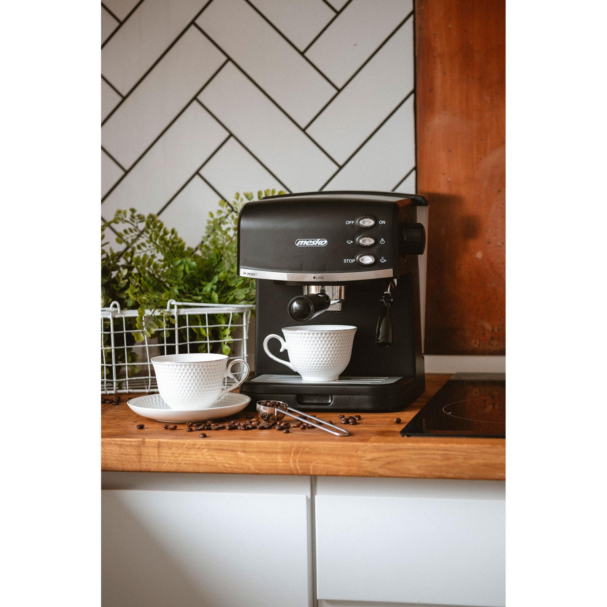 Cafetera Espresso Manual 15 bares 1,5 L, Brazo Doble Salida, Espumador Leche, Café, Capuccino, Mesko, Negro, 850, MS | Leroy Merlin