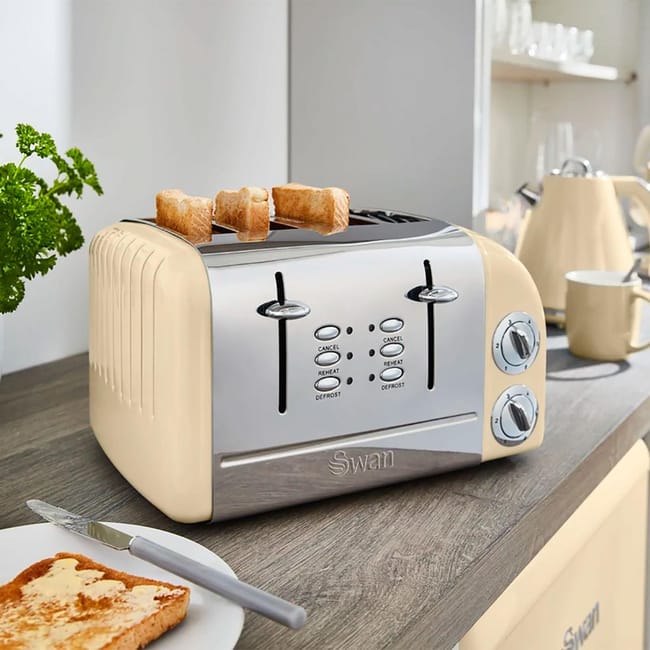 Retro Tostadora Pan Ranura Ancha 4 Rebanadas Regulador Nivel de