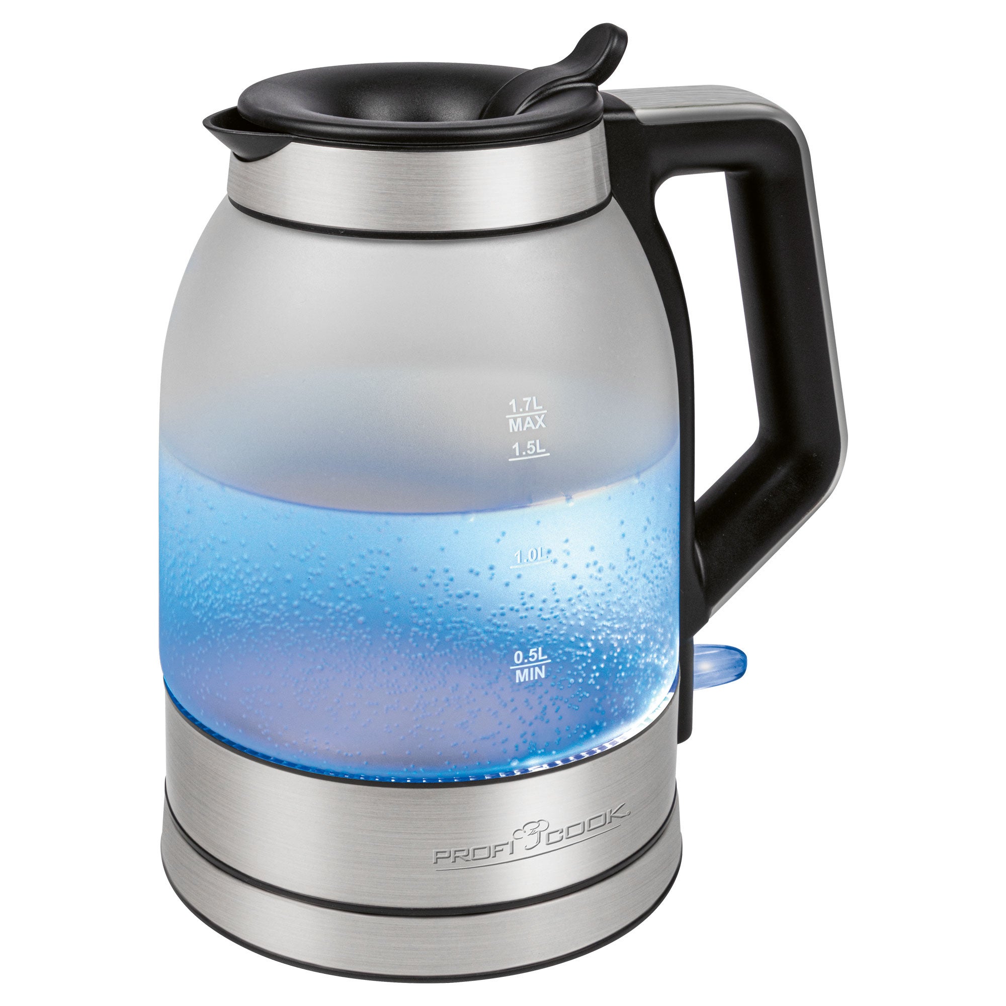 Bollitore elettrico Bollitore acqua in vetro da 1,7 litri con indicatore LED blu ebollizione rapida Bollitore per tè senza BPA con spegnimento automatico e protezione anti-ebollizione 
