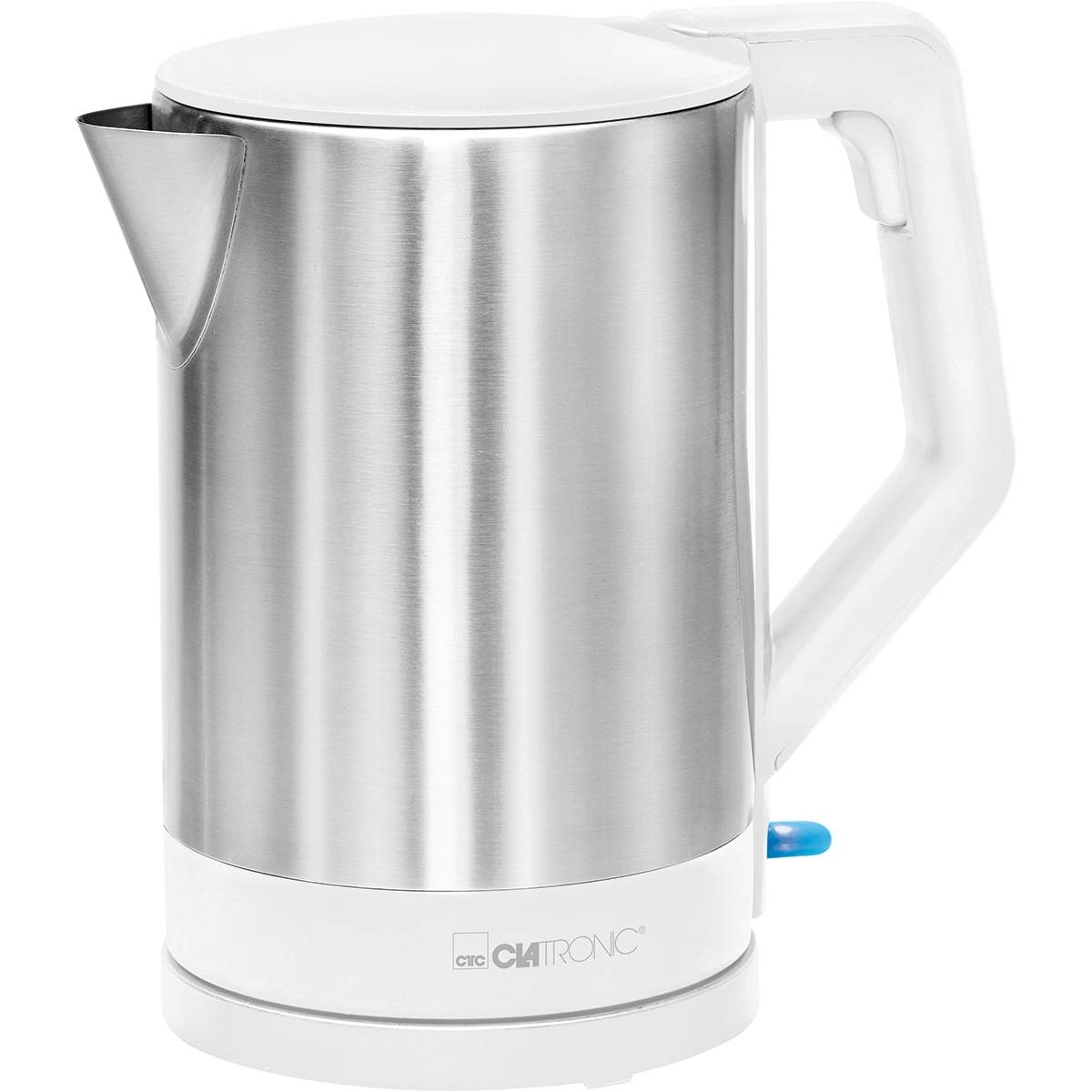 Bouilloire electrique, 1,5 L, Acier Inoxydable, sans BPA, sans Fil Clatronic Blanc 2200 WKS 3692