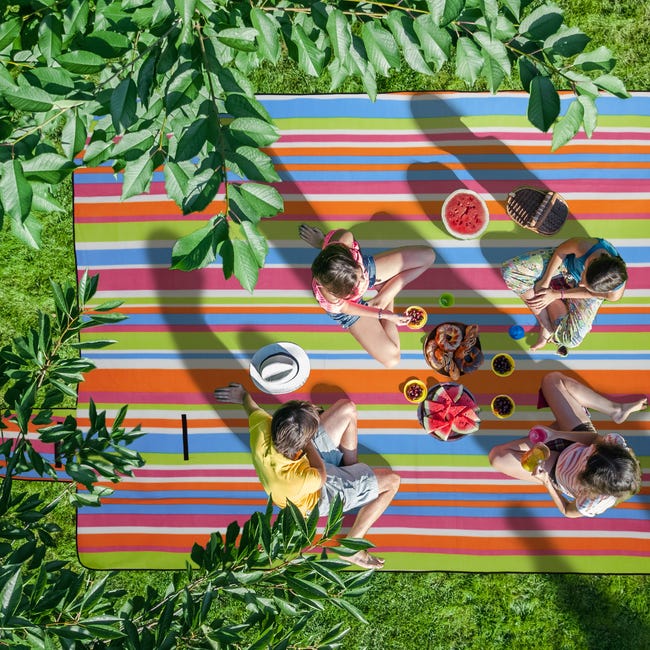 Relaxdays Coperta da Picnic XXL, 200 x 300 cm, Plaid Impermeabile da  Spiaggia, Isolante, Telo con Manico, Multicolore