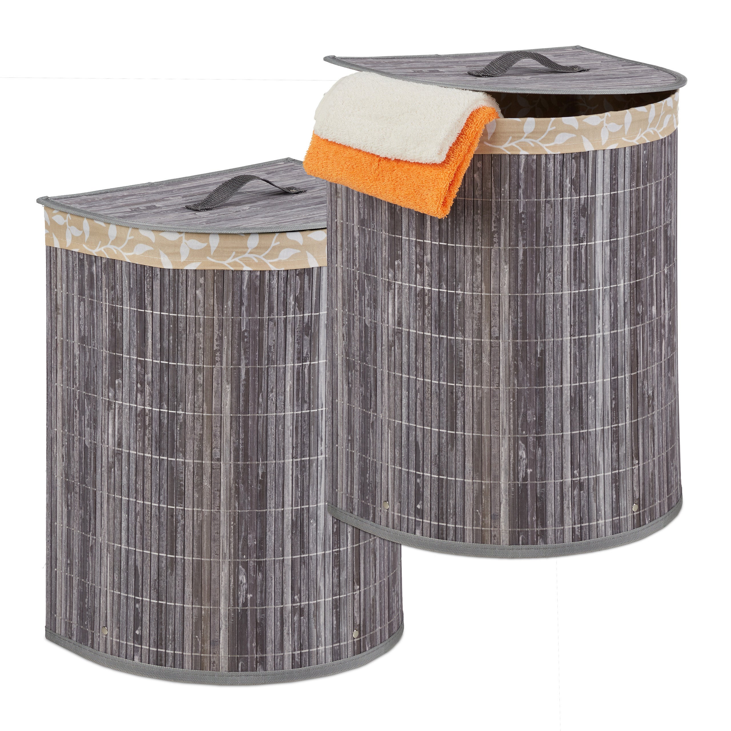 2x Cesto Portabiancheria, 30 l, per Bagno & Camera, Pieghevole, Semiovale, con  Coperchio, Color Grigio