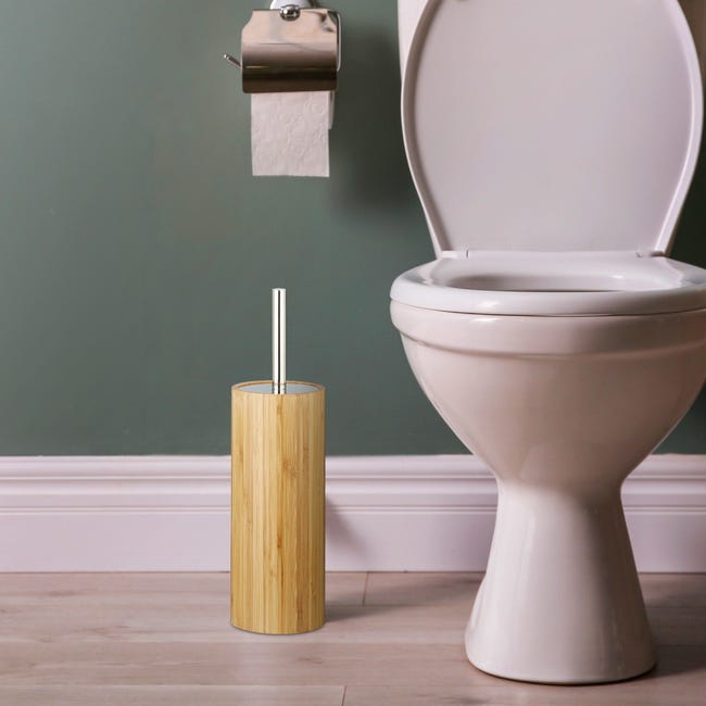 Relaxdays Porte brosse WC, porte-brosse toilettes bambou rond salle de bain  support brosse HxD: 37,5 x 10,5 cm, nature