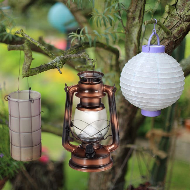 1x Lanterne tempête LED, Lampe rétro, comme décoration de fenêtre ou lampe  jardin, à piles, cuivré