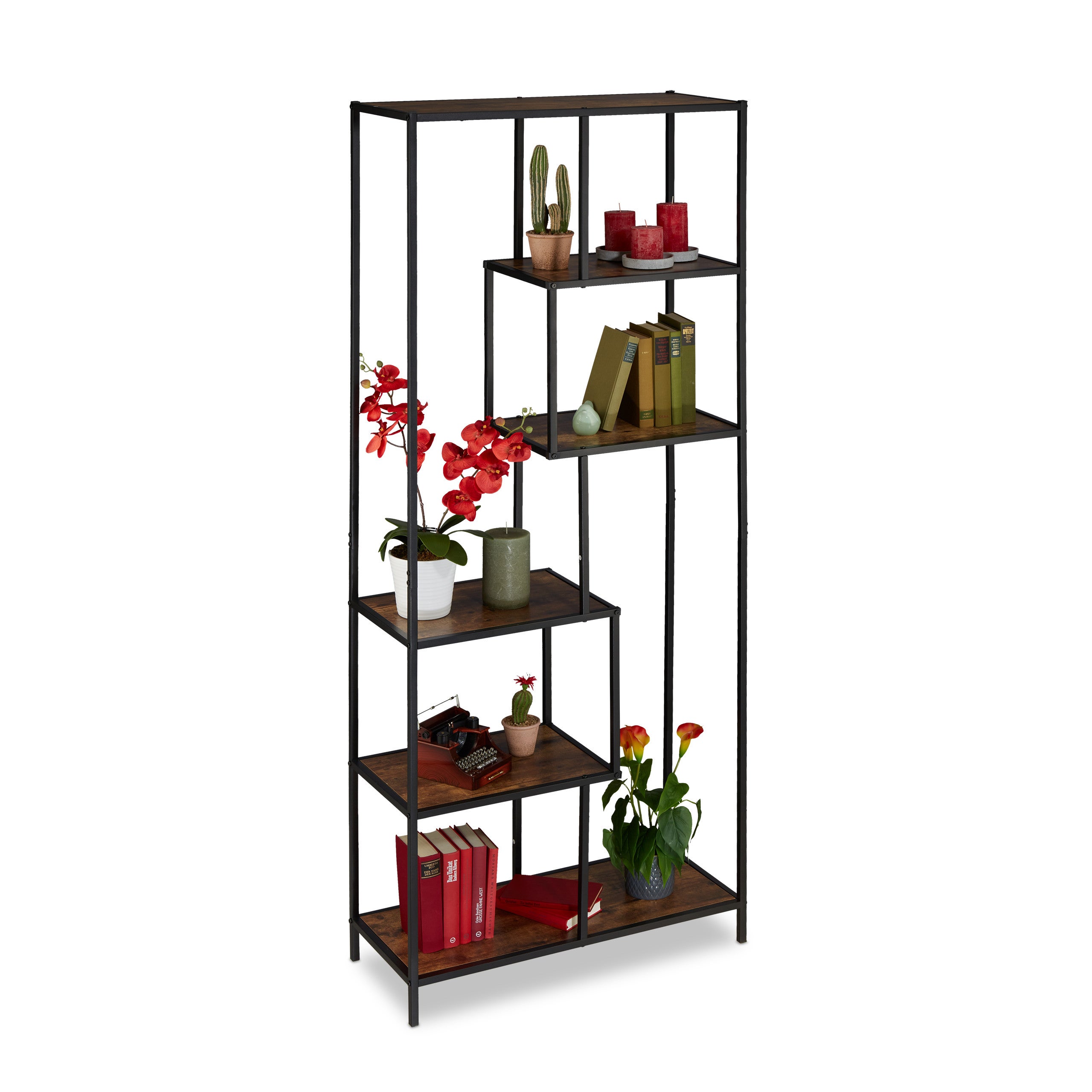 Relaxdays Scaffale Libreria Industrial, 4 Ripiani, Effetto Legno, Mobile  Vintage, 114,5x77x32,5 cm, 50% Fibra, Marrone Scuro, Nero : : Casa  e cucina