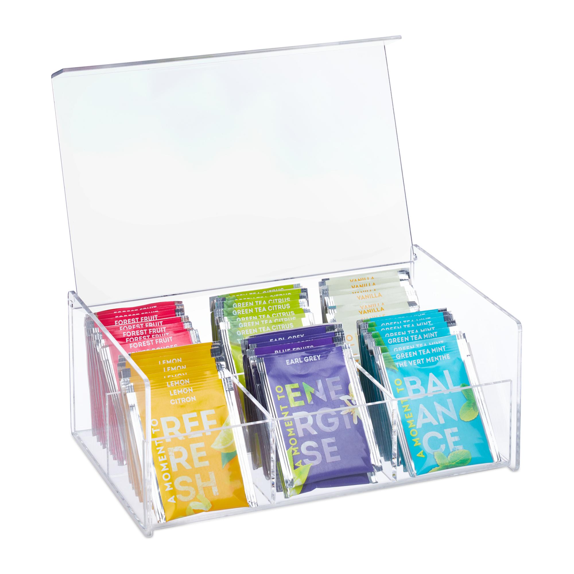 Relaxdays Box Porta Tè e Tisane, 6 Scomparti, con Coperchio, 9x22x14,5 ...