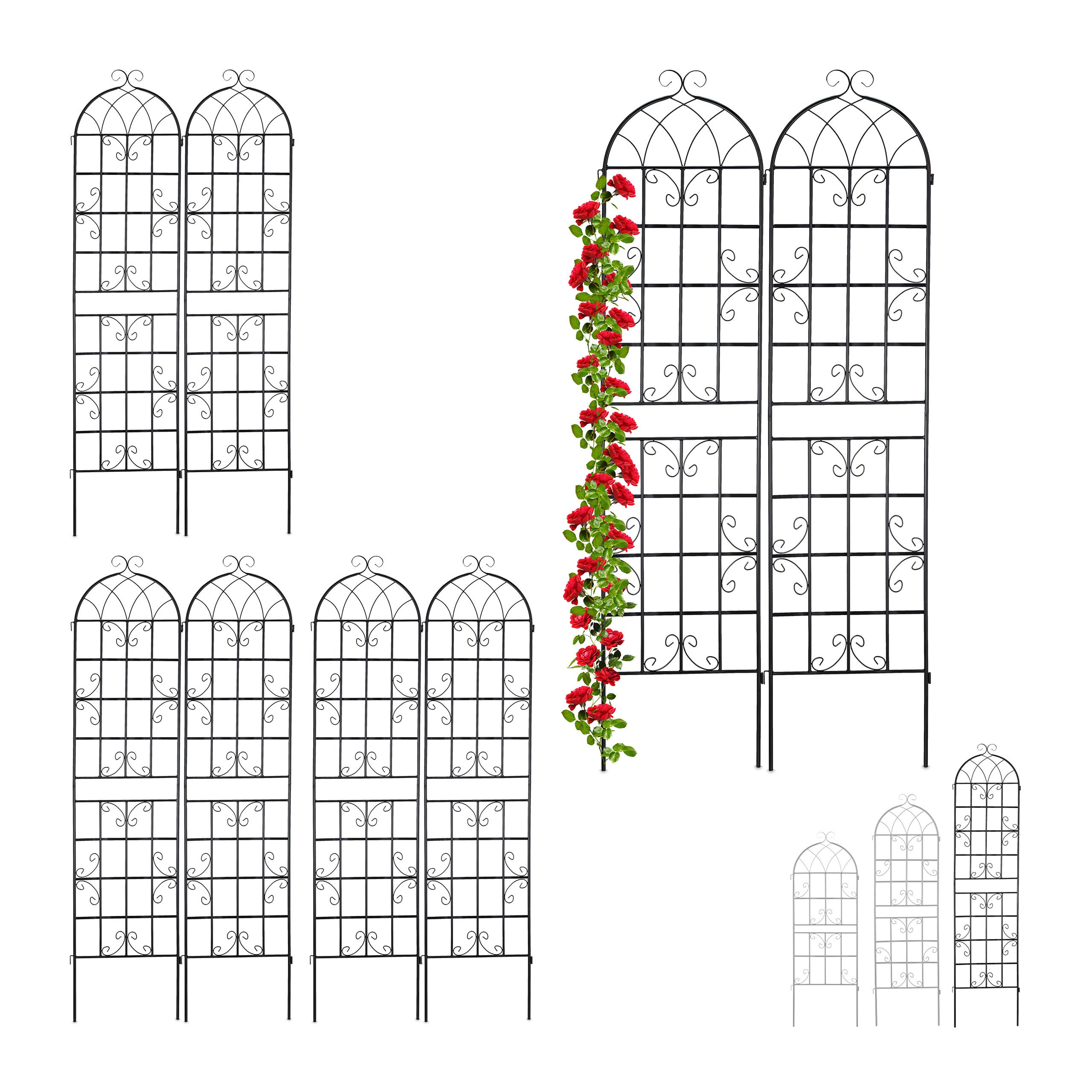 8x Griglia per Rampicanti in Metallo, Pannelli da Piantare, 220 x 50 cm, Traliccio  Giardinaggio per Piante, Nero