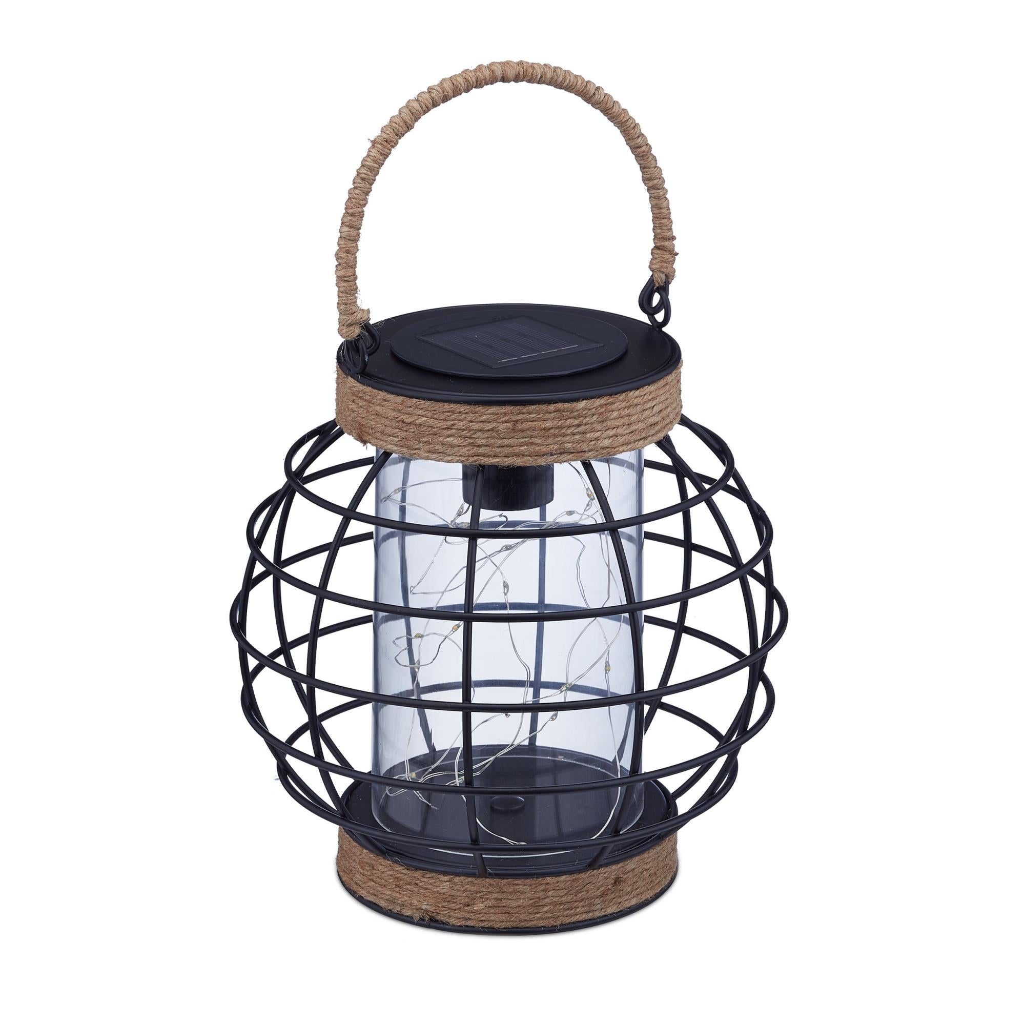Marrakech Lanterna solare per esterni con manico in metallo, 30 cm, moderna lanterna a LED solare per esterni, colore nero, IP65, impermeabile come decorazione da giardino