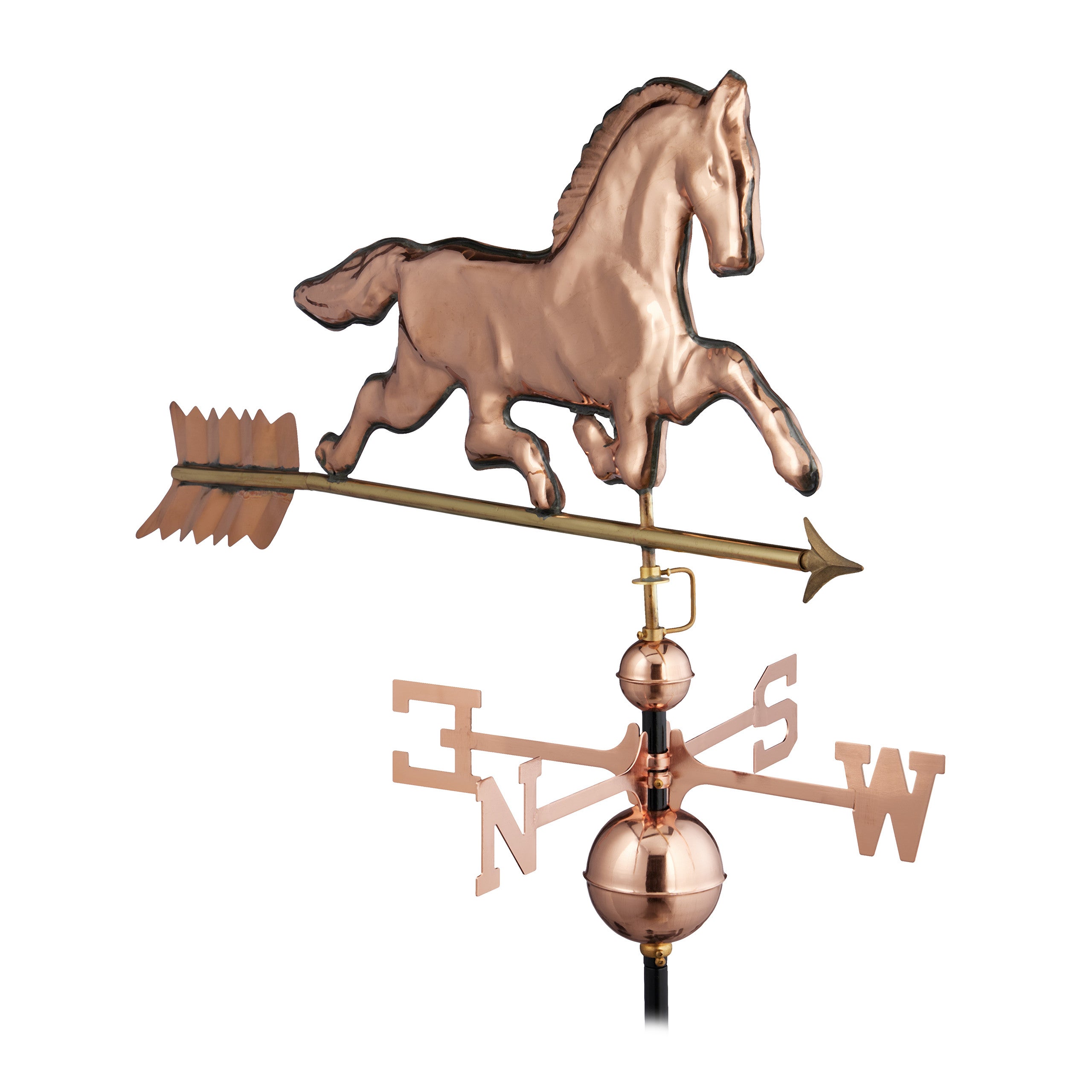 Relaxdays Girouette cheval, métal, indicateur de direction du vent pour le  toit, flèche, points cardinaux, cuivre