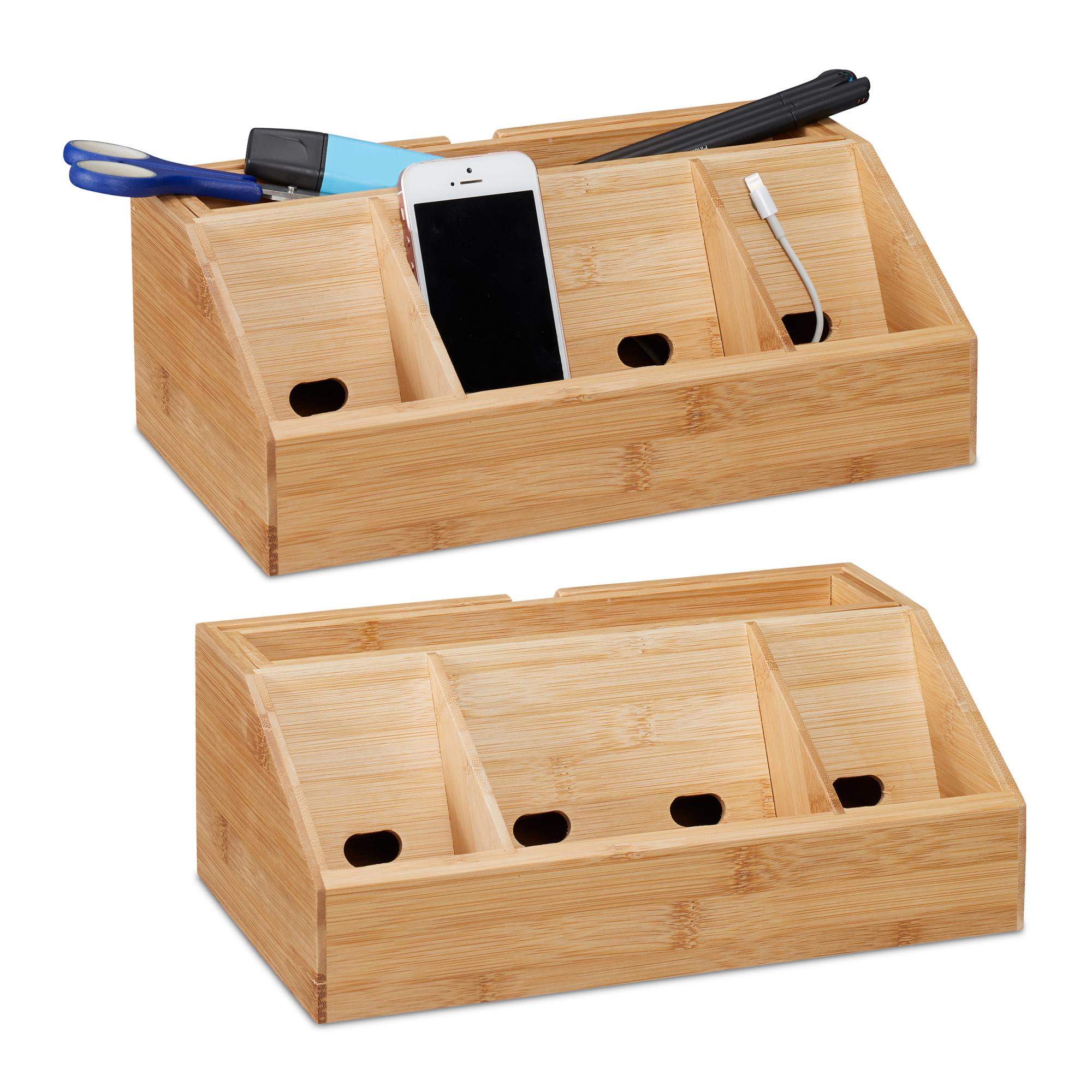Stazione Di Ricarica In Bambù Con Magnete - Organizer Da Scrivania Per Smartphone, Smartwatch, AirPods - Include Caricatore USB 5 Porte E 5 Cavi