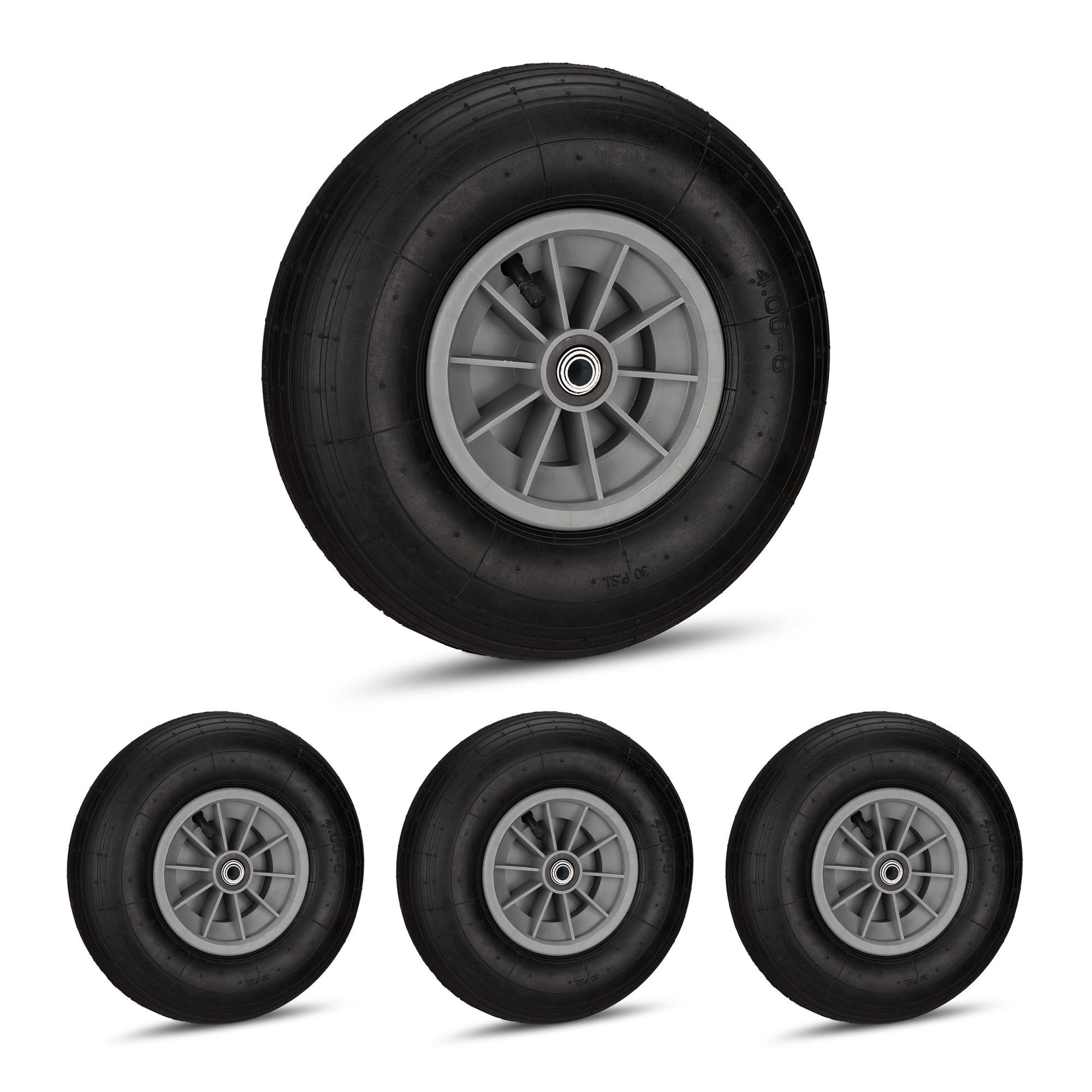 Ruota Per Carriola 4.80/4.00-8 Pneumatica - Con Asse, Carico Max 120kg, Nero/rosso, Per Giardino