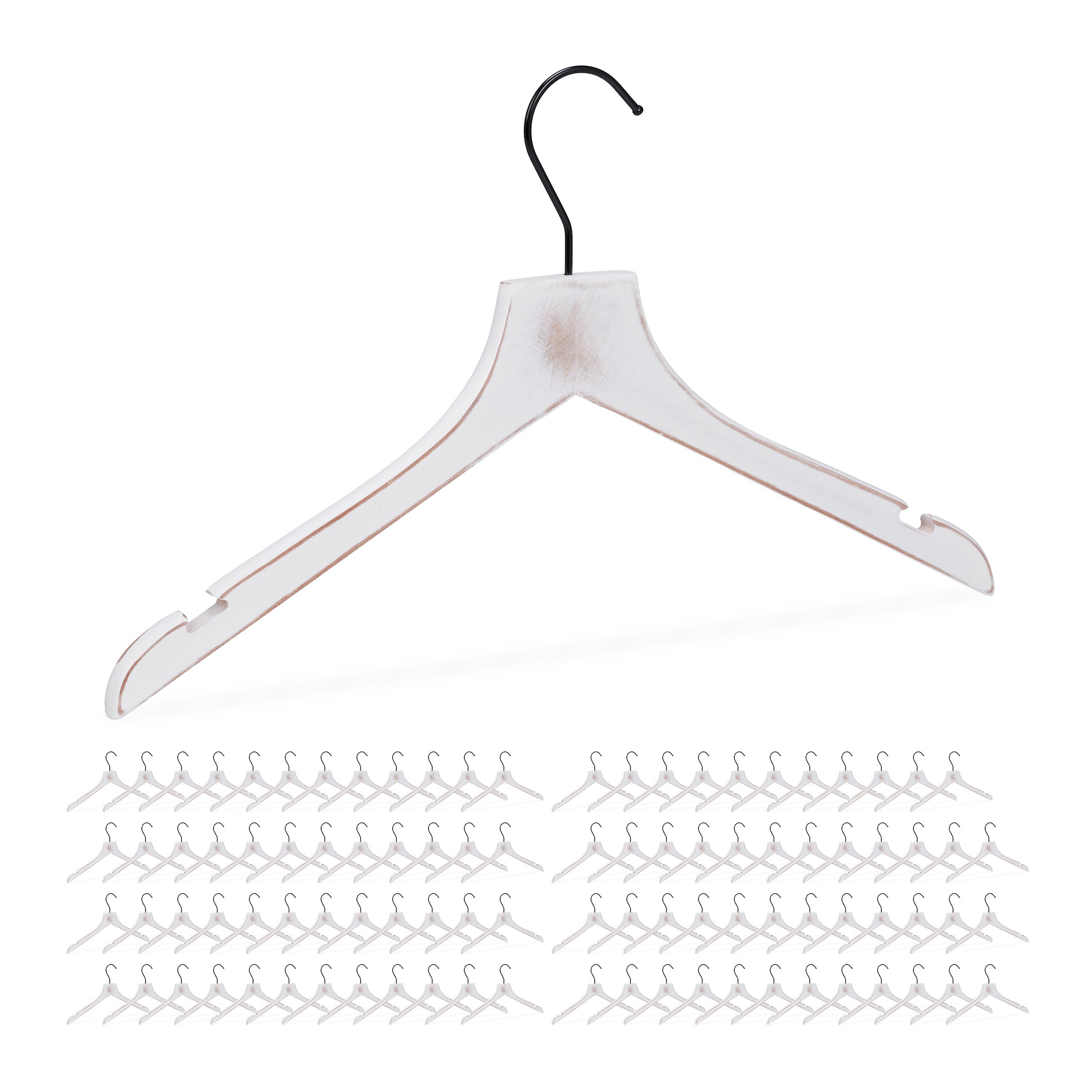 RSR Hangers - Grucce appendiabiti in legno, 100 pezzi, colore bianco, con  barra per pantaloni, 44,5 cm, gancio girevole a 360°, grucce per camicie,  grucce per pantaloni : : Casa e cucina