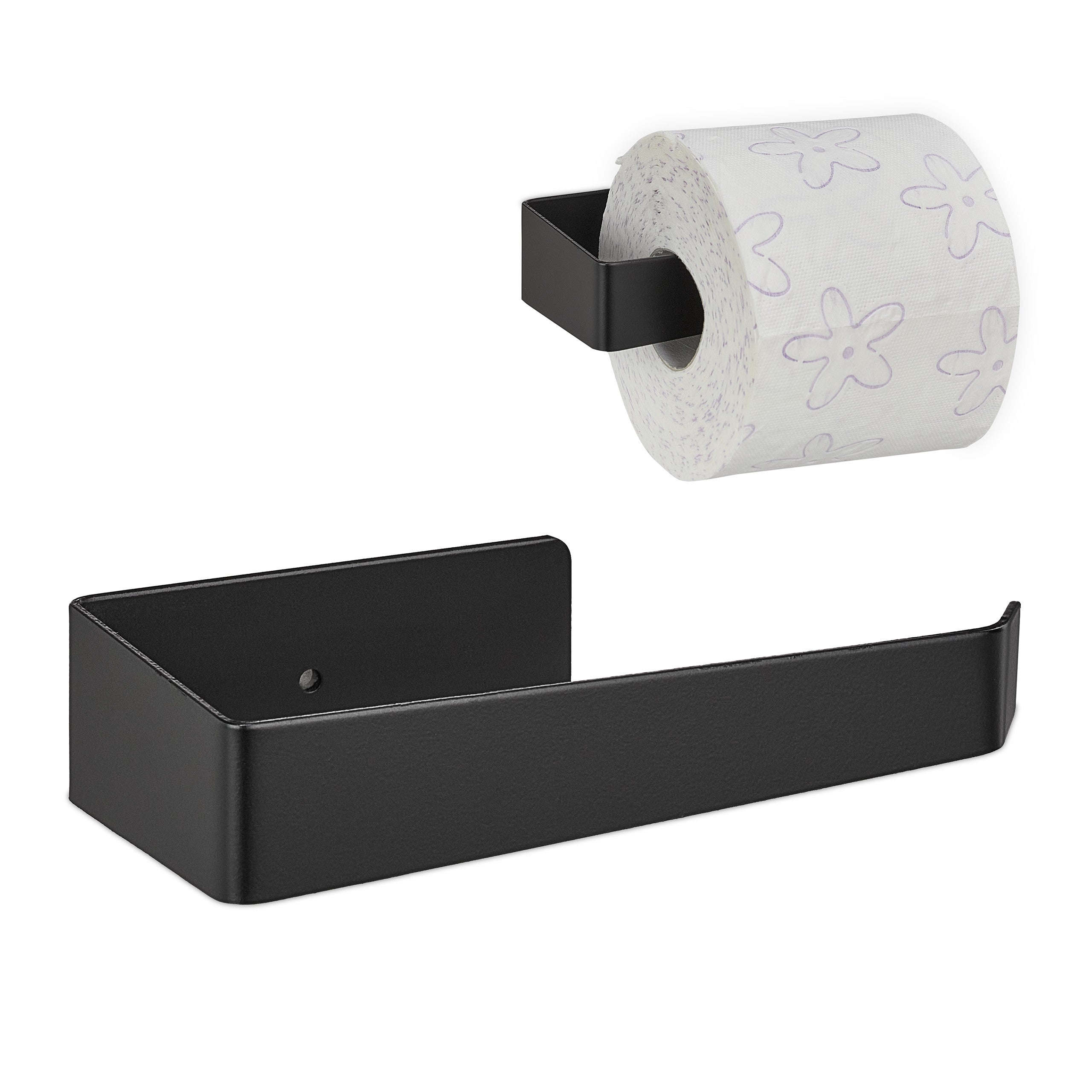 Relaxdays Porte-papier toilette autocollant, en inox 430, montage mural sans  perçage, distributeur, support, noir mat