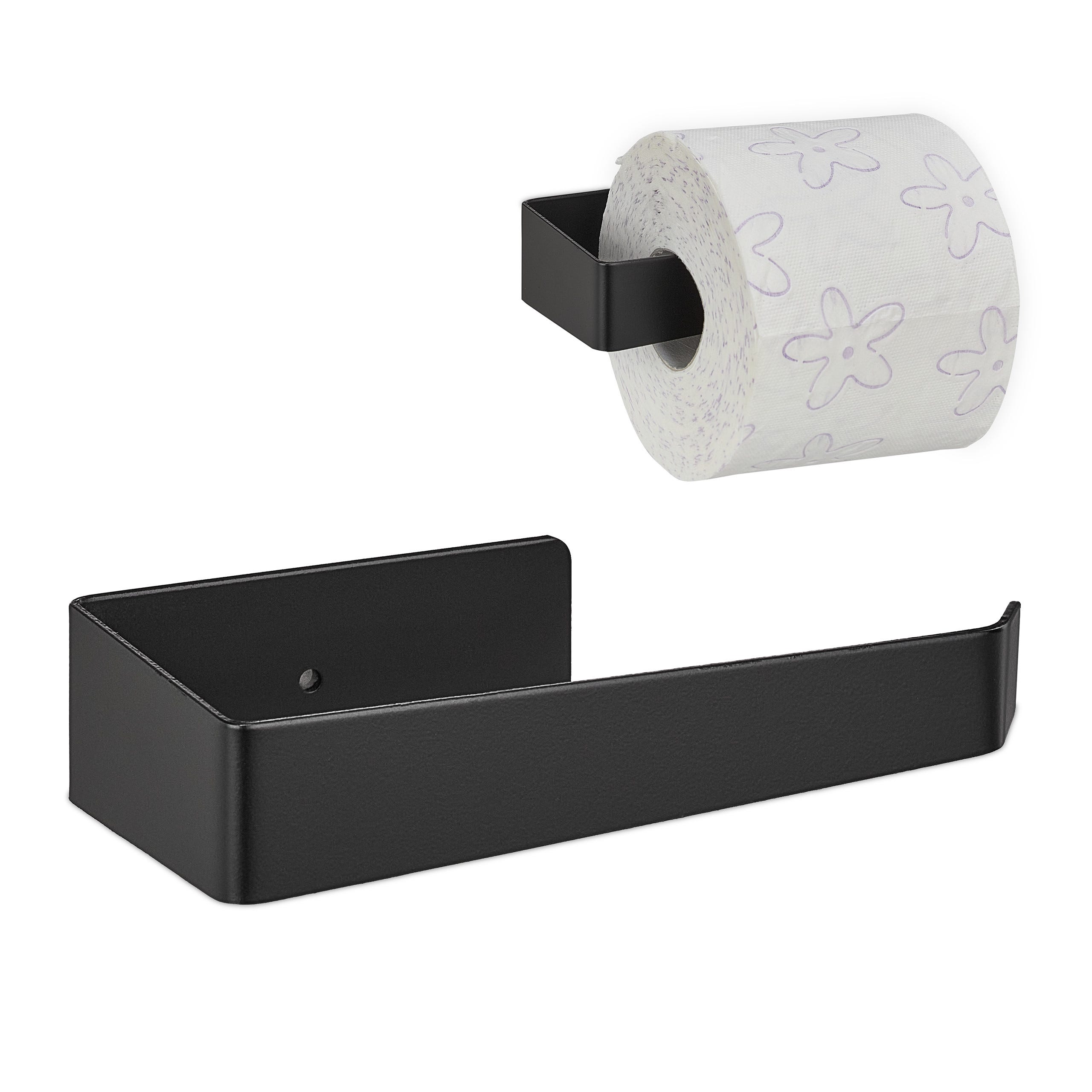 Relaxdays Porte-papier toilette, sans perçage, acier inoxydable mat,  distributeur autocollant, montage mural, noir