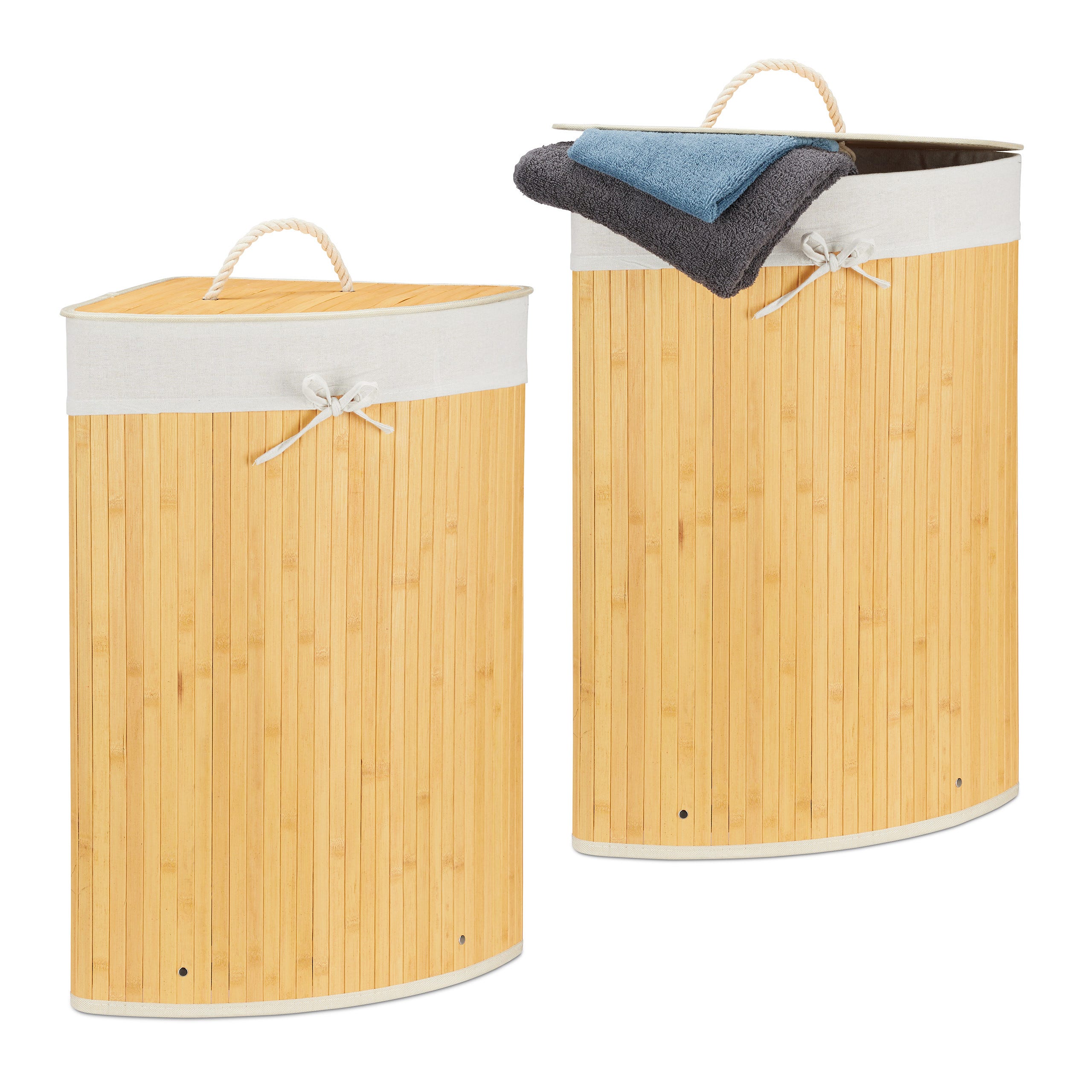 Cesta portabiancheria 58L con coperchio sacca rimovibile lavabile, Cesto  portabiancheria angolare in bambù - Costway