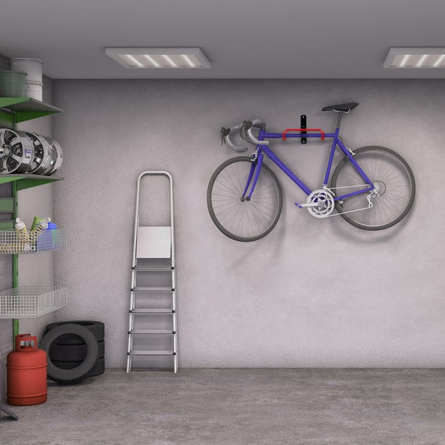 Support mural vélos, lot de 2, pliable, garage et cave, capacité 20 kg,HlP  20x25x36cm, porte vélos, noir-rouge