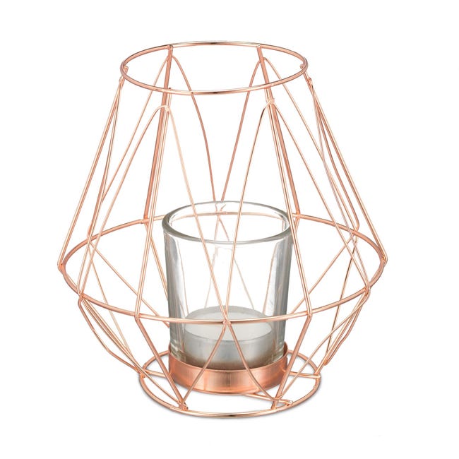 Relaxdays Portacandele Dal Design Geometrico In Ferro, Vasetto In Vetro Porta Candele E Lumini H X D 14 X 14 Cm Ramato 85214229
