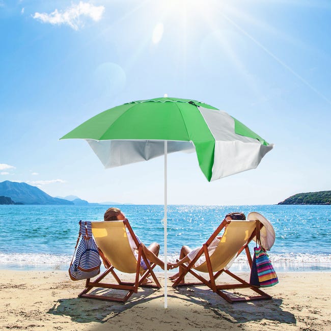 Ombrellone da spiaggia con ancora per sabbia e l'inclinazione regolabile,  Ombrellone per esterno Blu e Verde - Costway