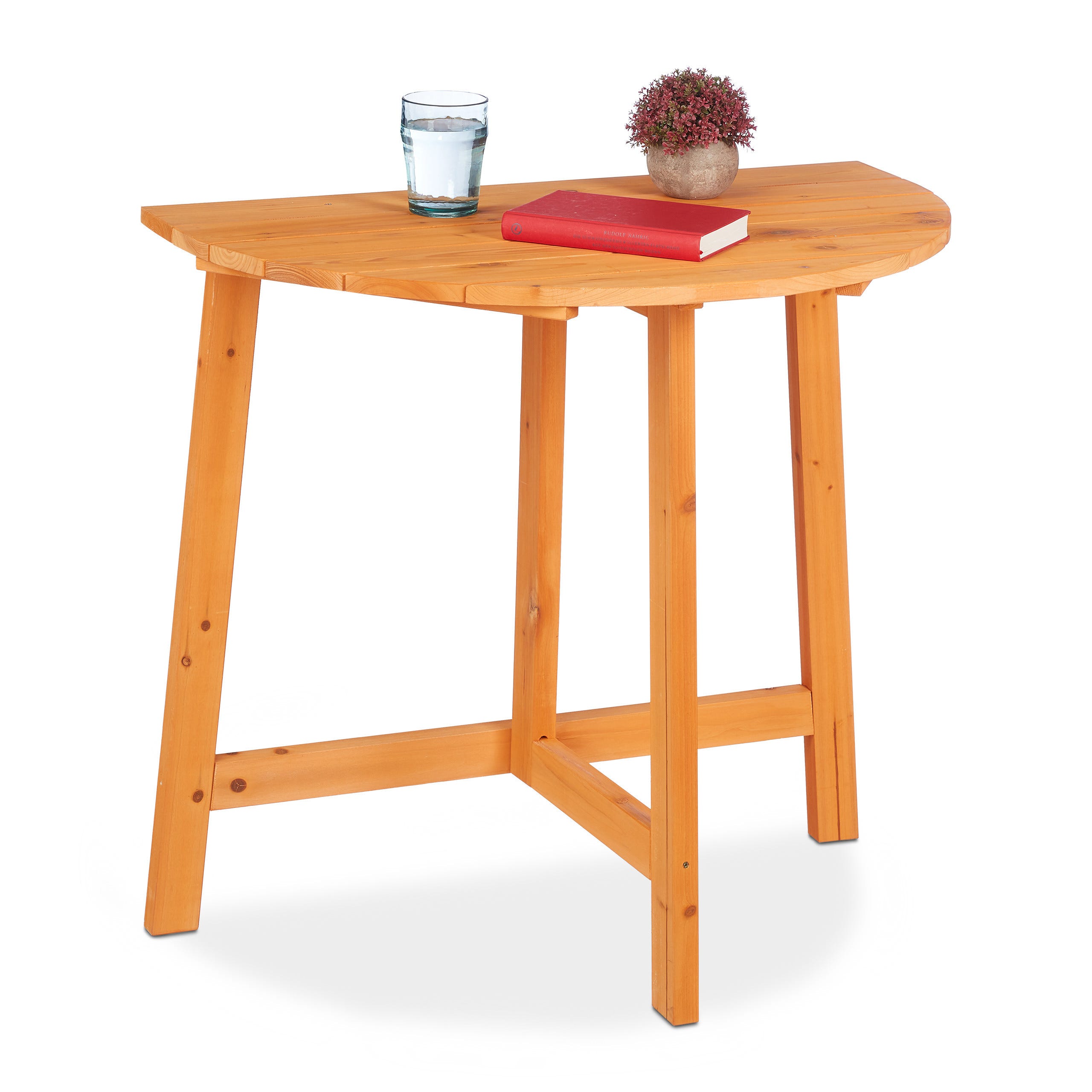 Relaxdays Table pliante, demi-lune, HxLxP: 74x80x50 cm, balcon & jardin,  bois de sapin, extérieur, table murale, naturel