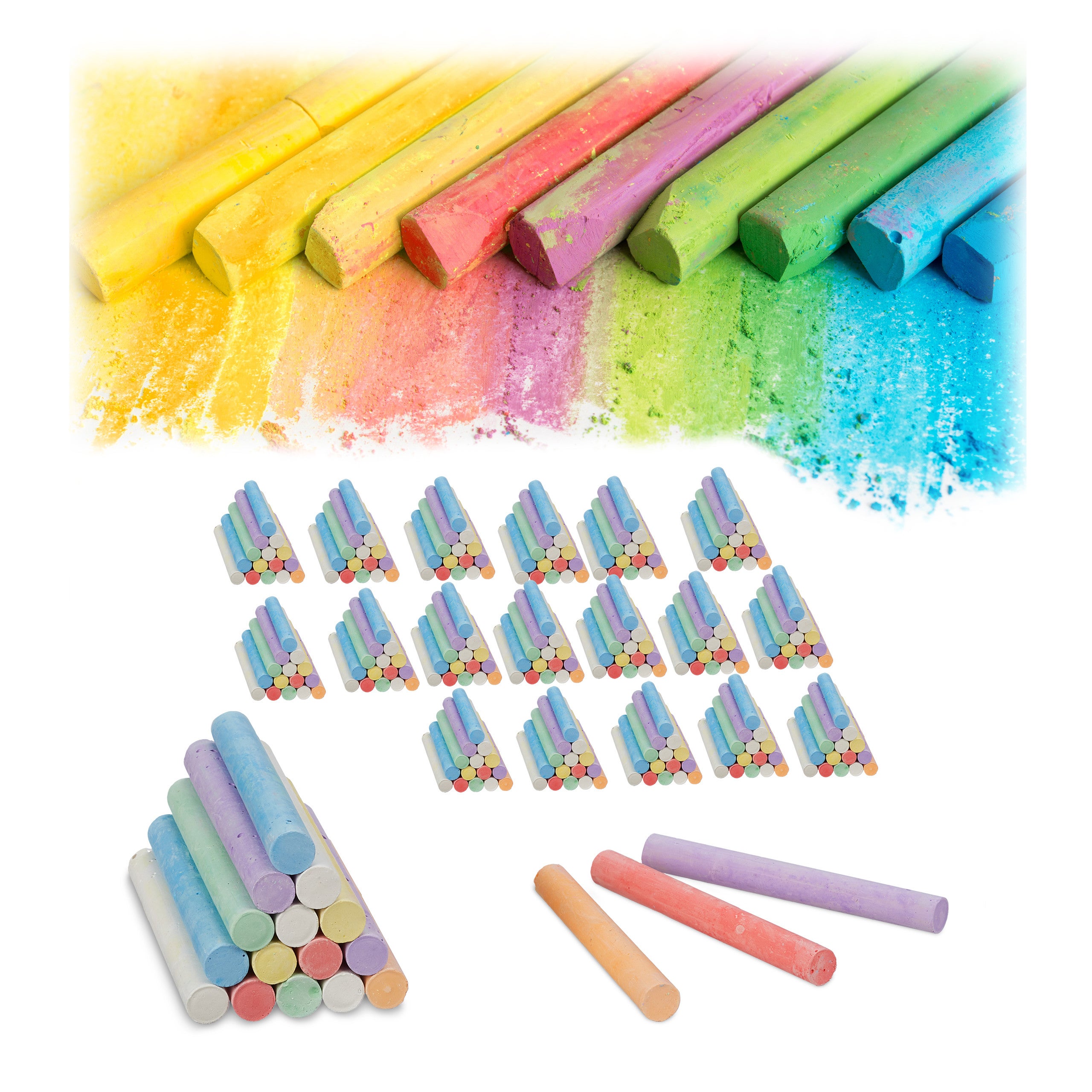 Relaxdays Confezione da 1200 gessetti per lavagna e strada, in 6 colori,  per bambini e insegnanti, rotondi, Ø 9 mm, colorati