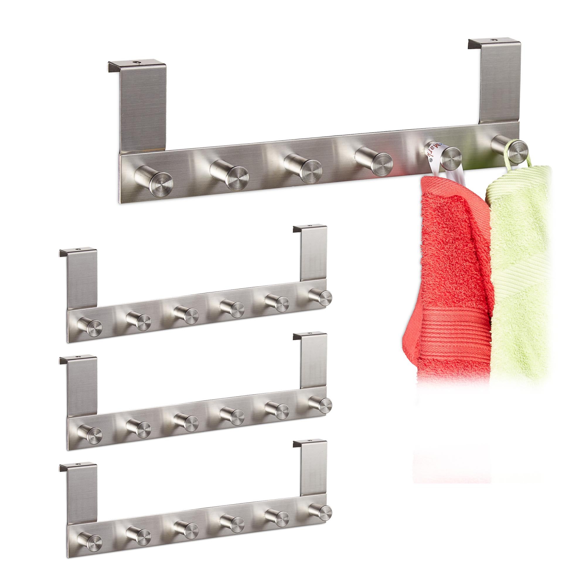 Sauntere 4 Ganci Per Porta In Acciaio Inox, 5 Ganci Ognuno, Verticali, Portasciugamani Sopraporta, Grigio