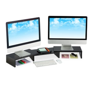 Dual monitor stand riser réhausseur écran réglable support blanc  110x27x10,5 cm ML DESIGN Pas Cher 