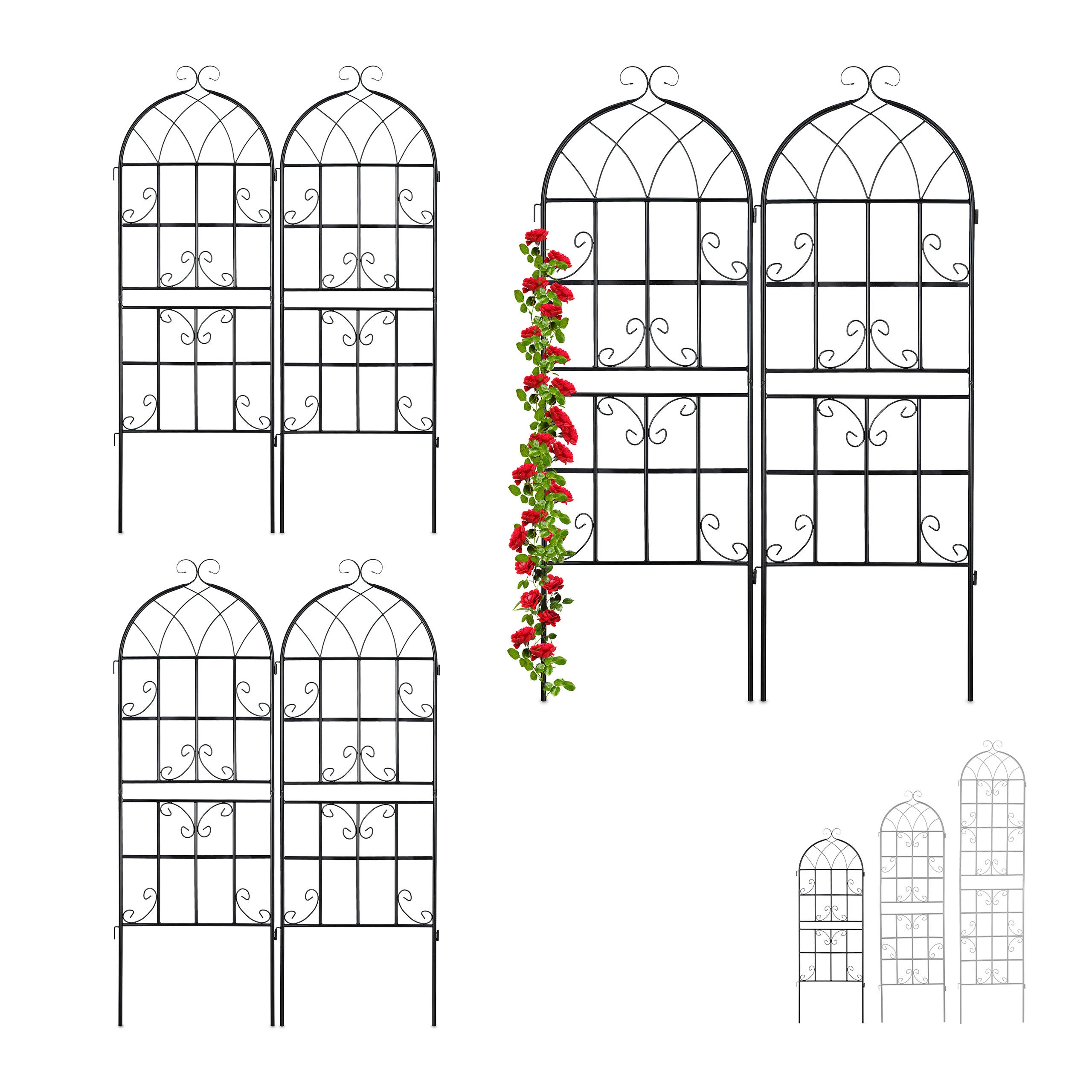 2x Griglia per Rampicanti in Metallo, Pannelli da Piantare, 150 x 50 cm,  Traliccio Giardinaggio per Piante, Nero