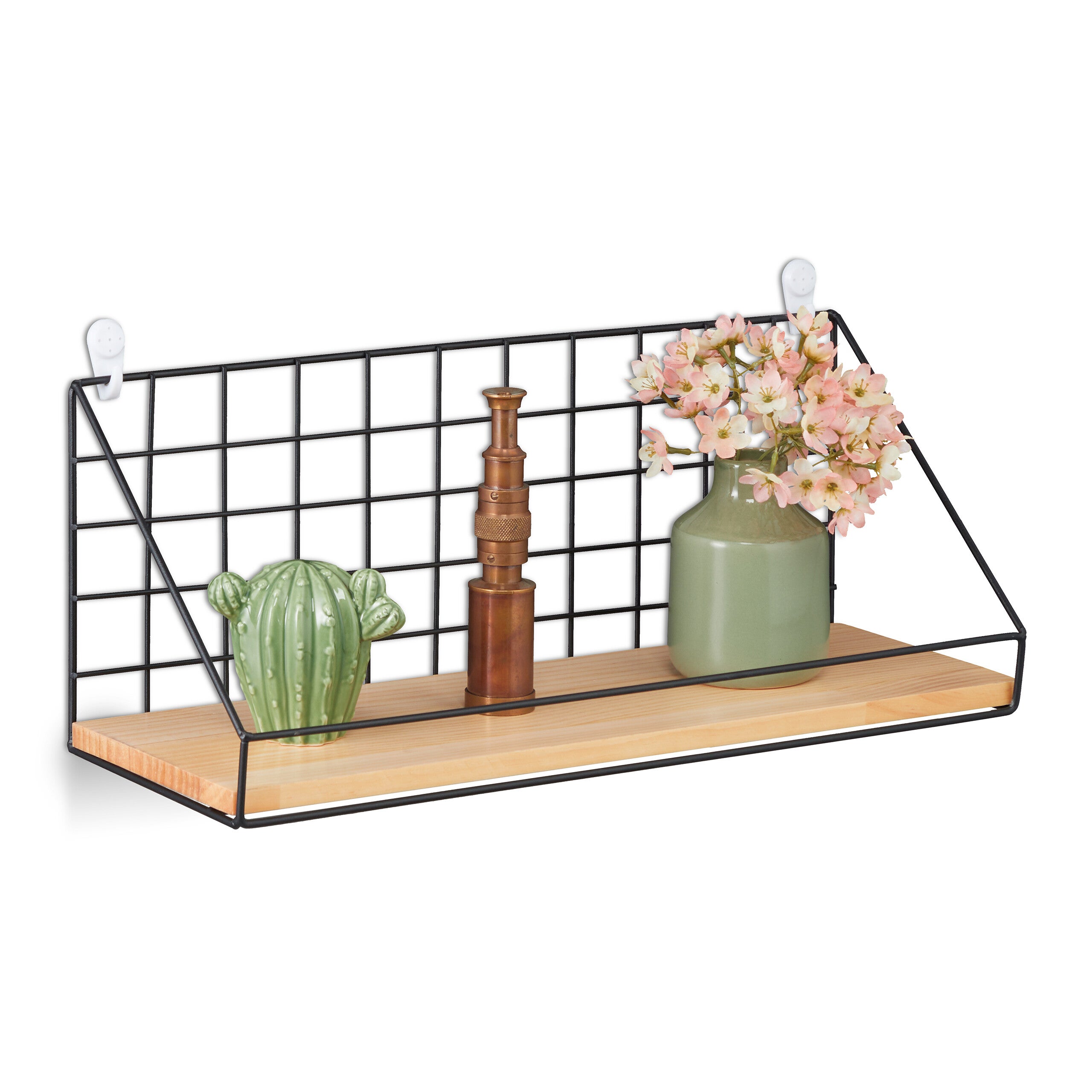 Relaxdays Mensola da Parete, Scaffale Pensile con Design a Griglia, 18 x 45  x 16 cm, Stile Industrial, Nero Marrone