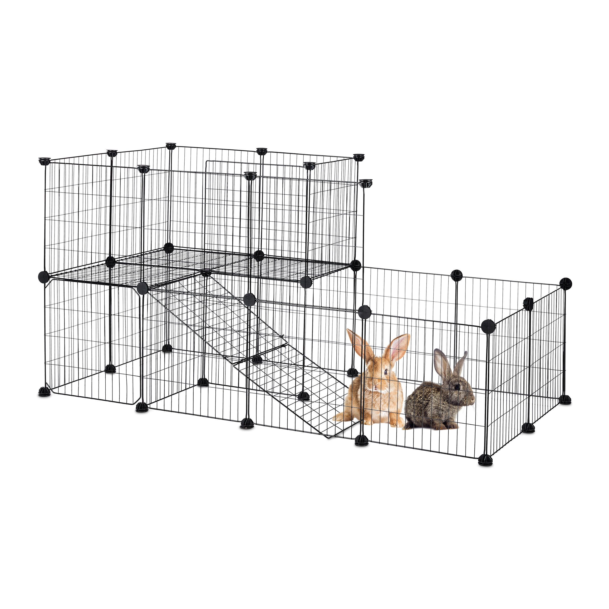 Enclos avec filet de protection extérieur cage à lapin parc petits animaux  noir