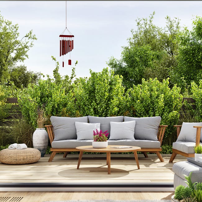 Relaxdays Carillon à vent bambou, moulin à vent, son, décoration jardin,  bois, feng shui mobile, 71 cm, nature