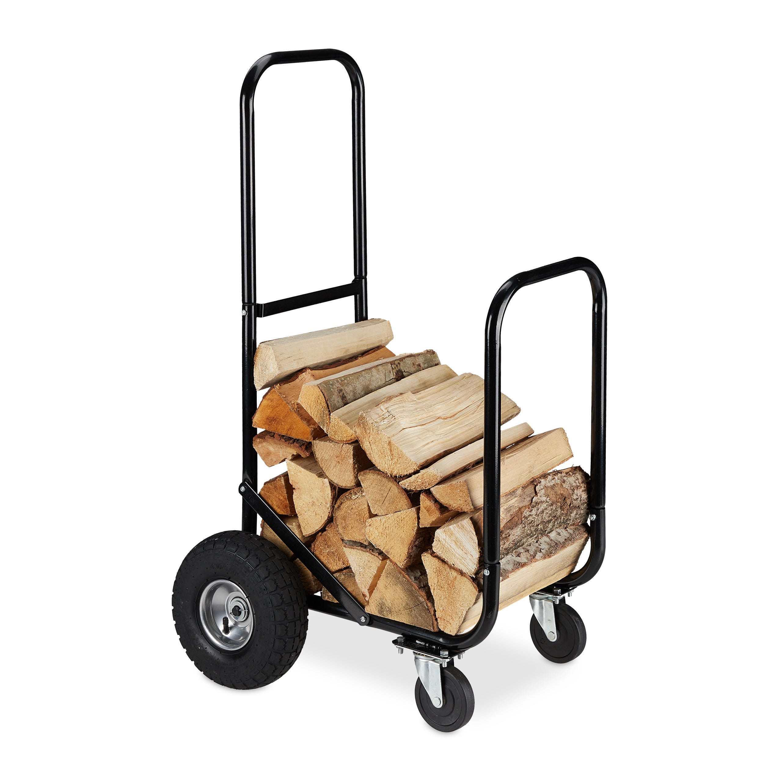 Relaxdays Chariot pour bûches en bois, en acier, 107,5 x 52 x 58