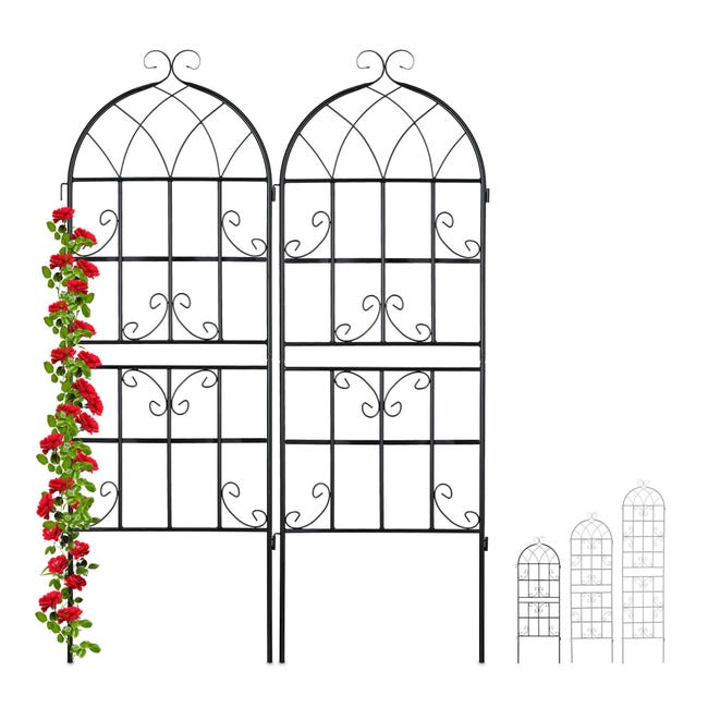 Traliccio Da Giardino In Metallo Per Piante Rampicanti - 220x50 Cm, Nero, Con Decorazioni A Fiori E Uccelli
