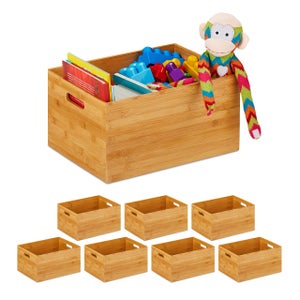 4x Caisse de rangement bambou, solide, boîte sans couvercle, H x L x P : 40  x 30 x 14 cm, salle de bain, cuisine, nature