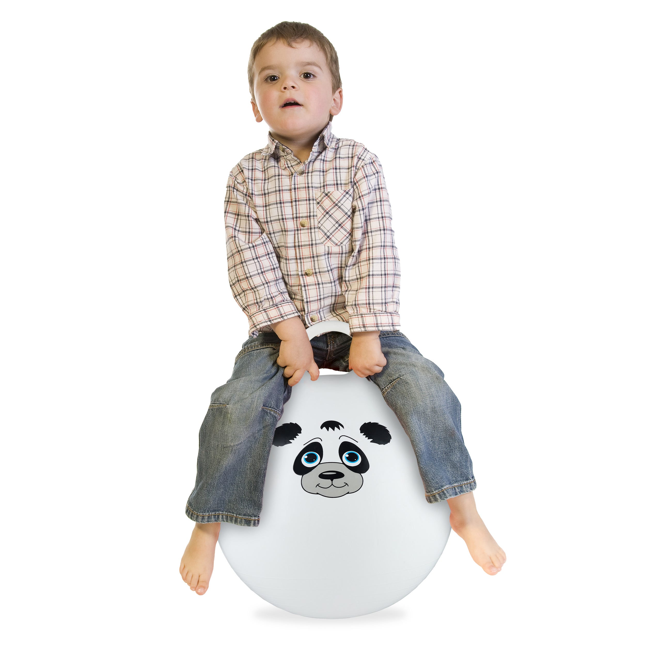 Relaxdays Ballon Sauteur Enfants, Motif Panda, poignée, diamètre 45 cm,  intérieur et extérieur, Jusqu'à 150 kg, Blanc : : Jeux et Jouets