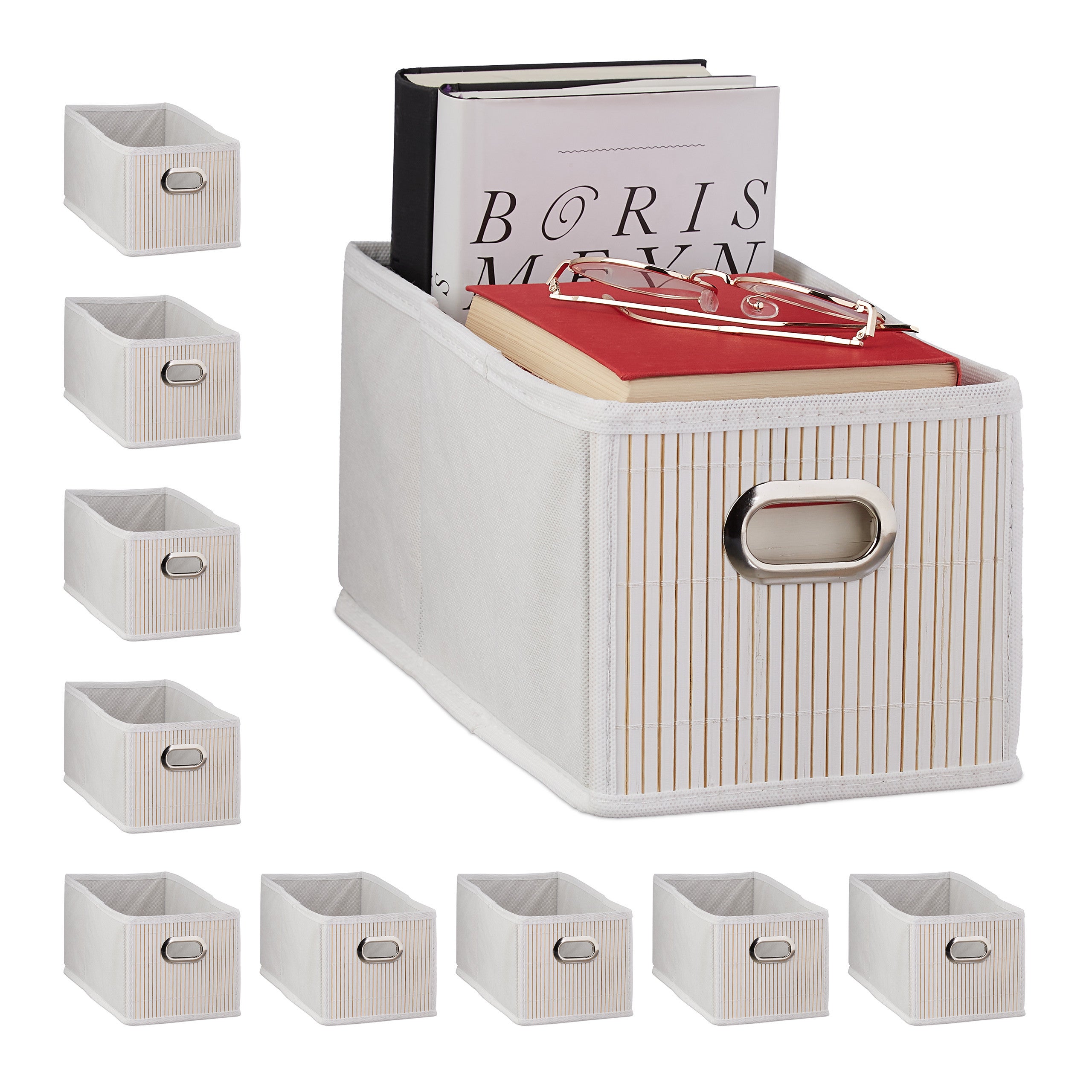 Scatola 1PLUS Set di 2 scatole portaoggetti quadrate in Tessuto 30 x 30 x 30 cm Grigio/Bianco Scatola Universale per lordine e la conservazione in Armadio o scaffale 30 x 30 x 30 cm 