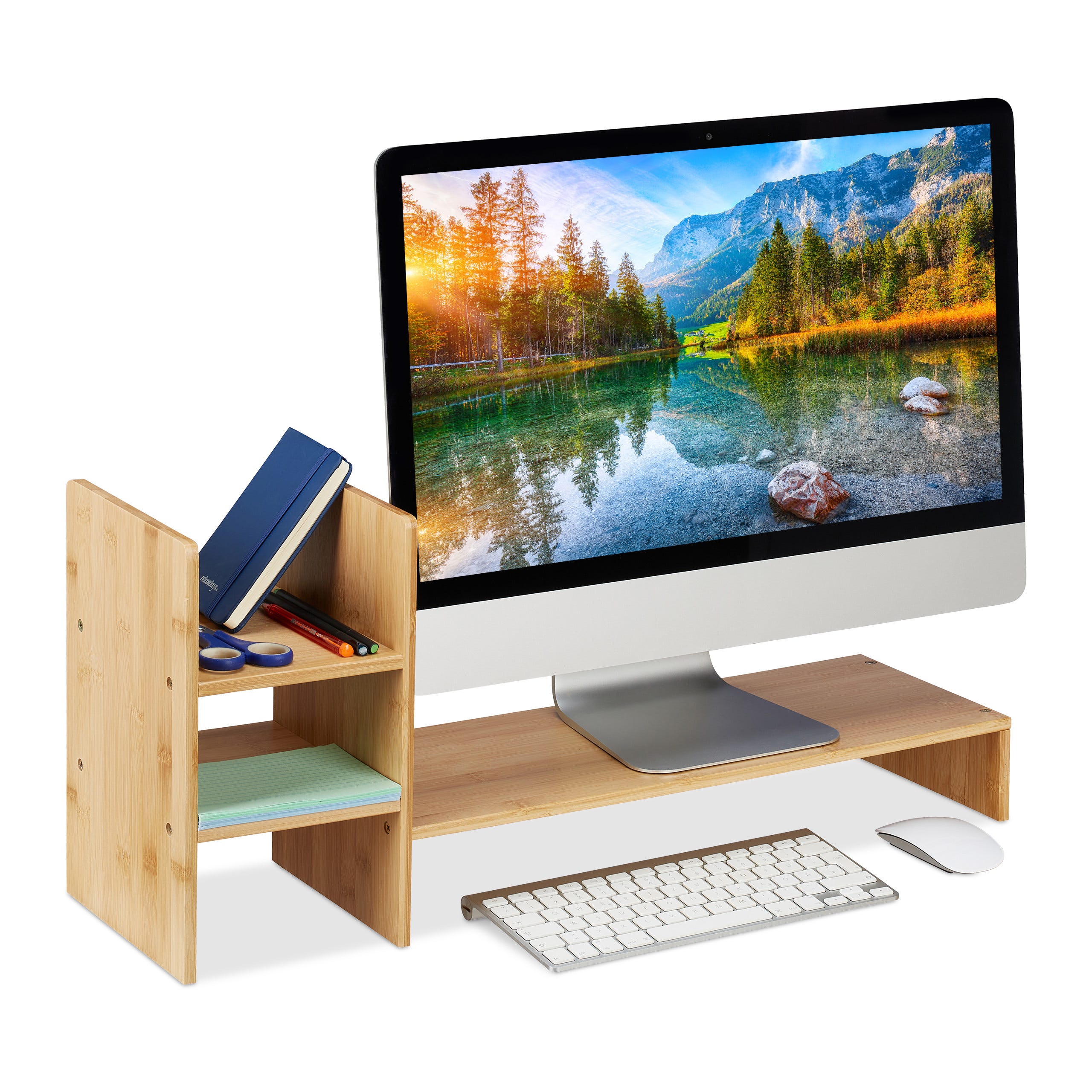 Supporto monitor pc rialzo bambù scrivania base computer alzata portatile  office 