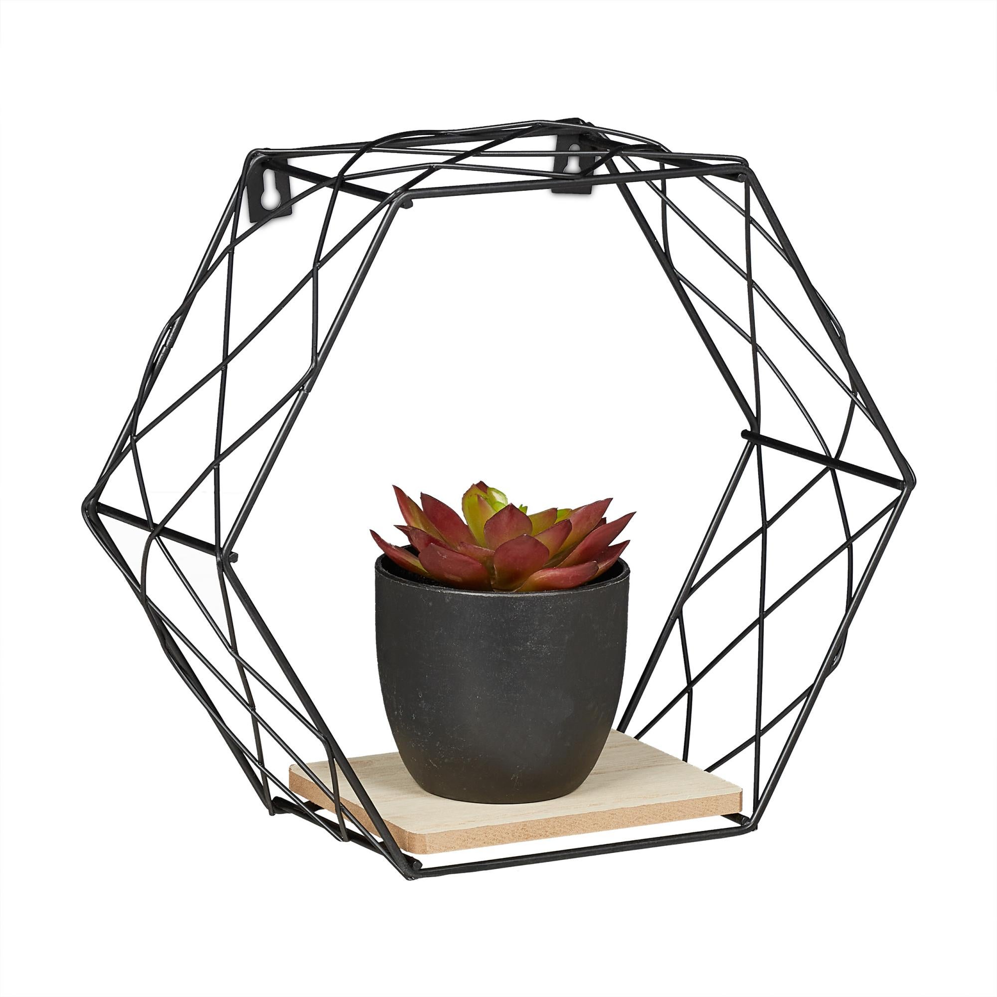 Mensola Parete Esagonale 3 Mensole Ripiani Design Moderno Scaffale Legno Metallo - Foto 12