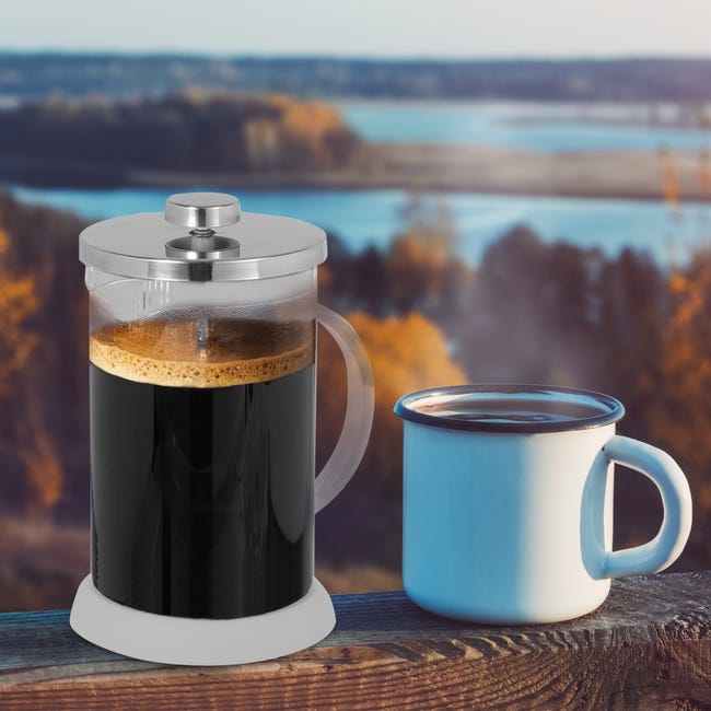 Relaxdays Machine à café piston, passoire en inox, boissons savoureuses,  800 ml, verre et plastique, théière, gris