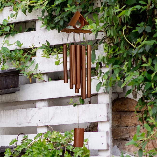 Relaxdays Carillon à vent, bambou, sons relaxants, pour suspendre, H x L :  env. 58,5 x 18,5 cm, balcon et jardin, nature