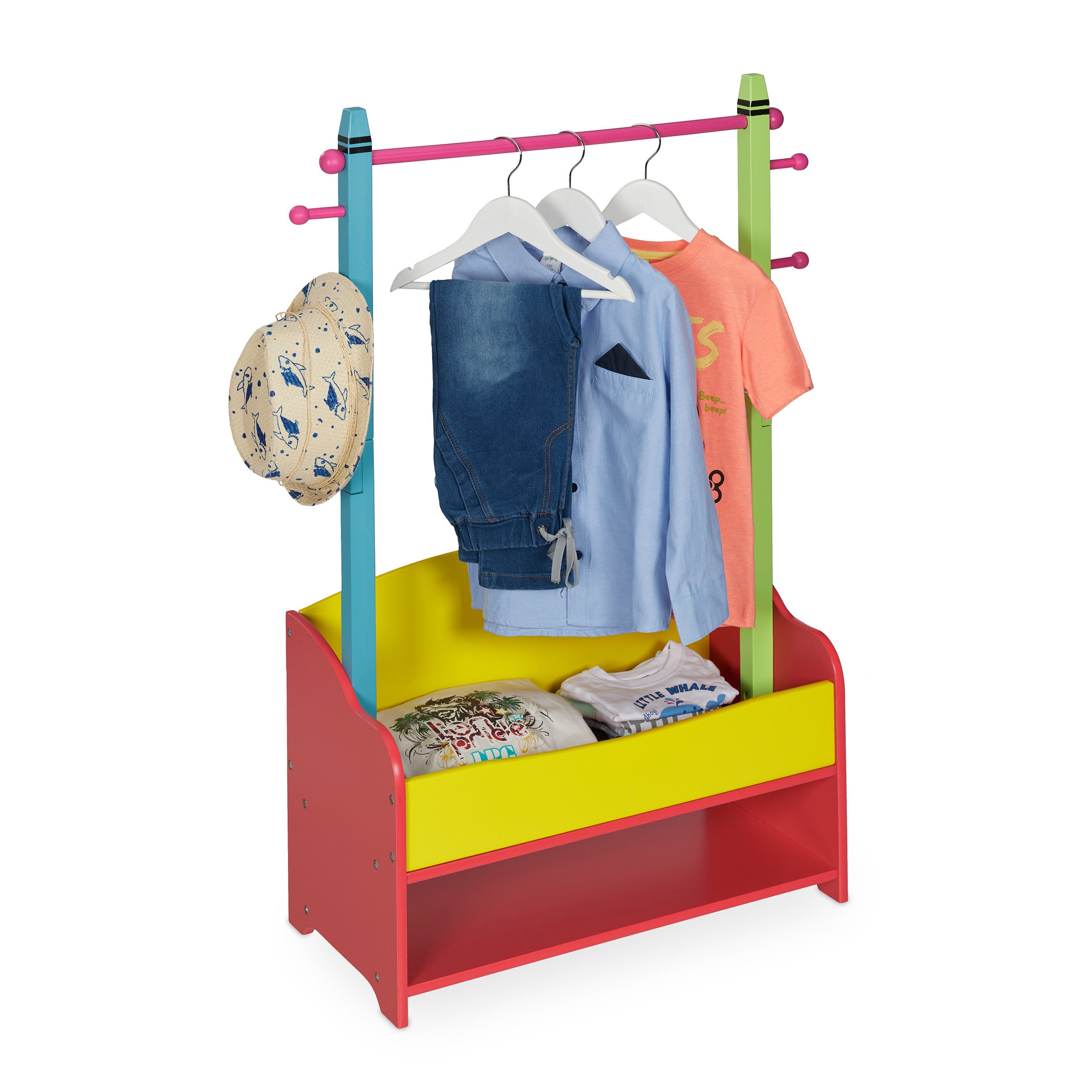 Relaxdays Penderie pour enfants, portant vêtements, rangement, HLP :  99x64,5x42 cm, petit porte-manteau, multicolore