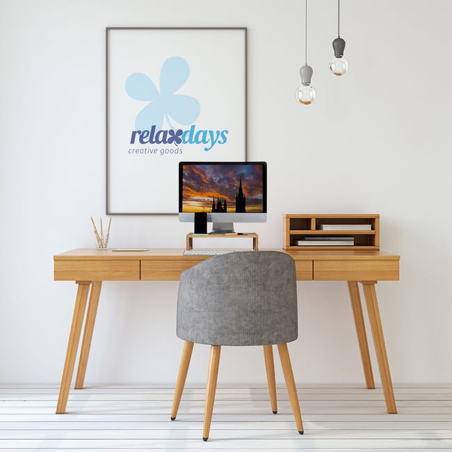 Relaxdays Support moniteur, 2 tiroirs, Rehaussement PC pour bureau