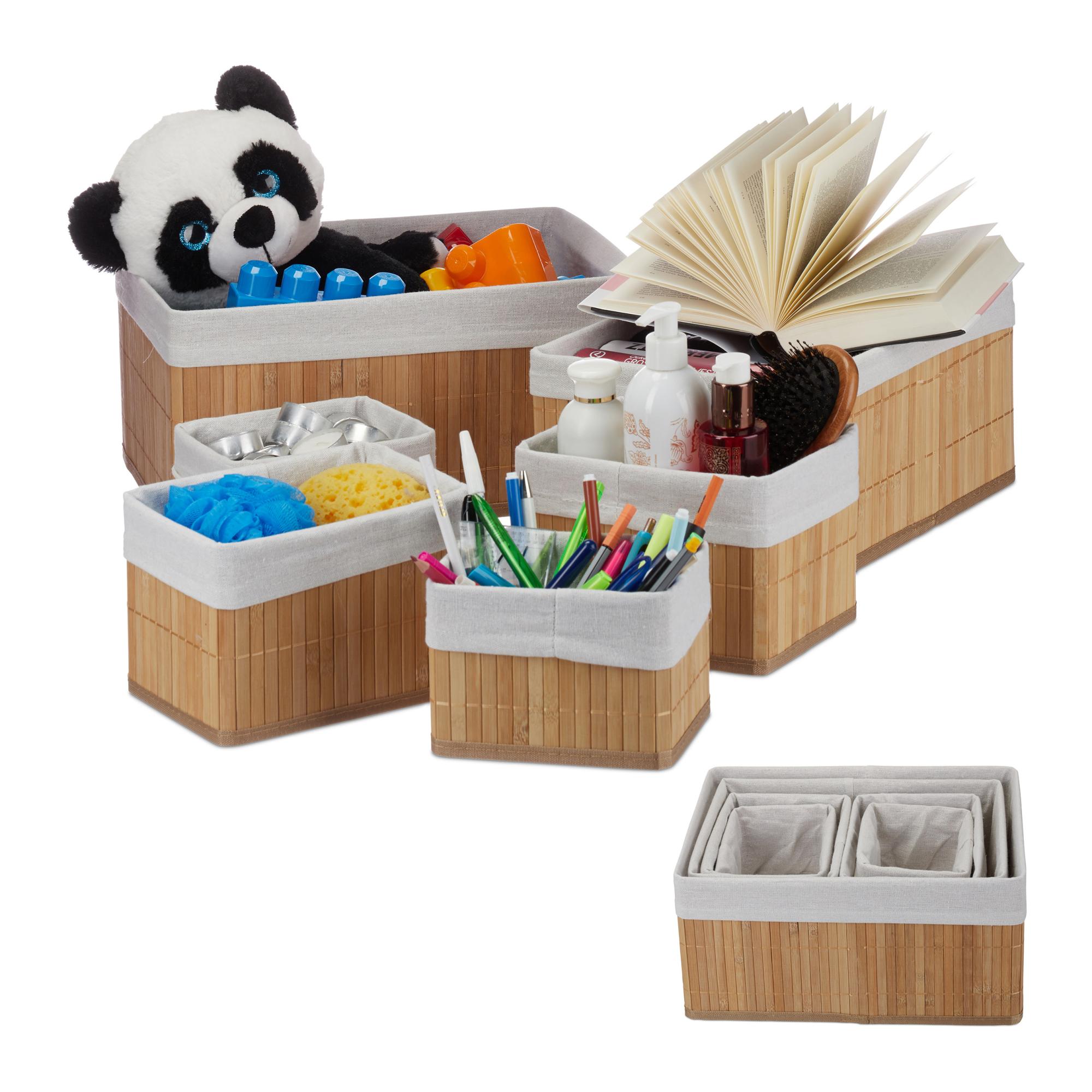Relaxdays Box In Bambù, Portaoggetti Con Coperchio, Versatile, HLP: 7 X 22 X 15 Cm Cassette Bagno E Cucina Marrone 85661778