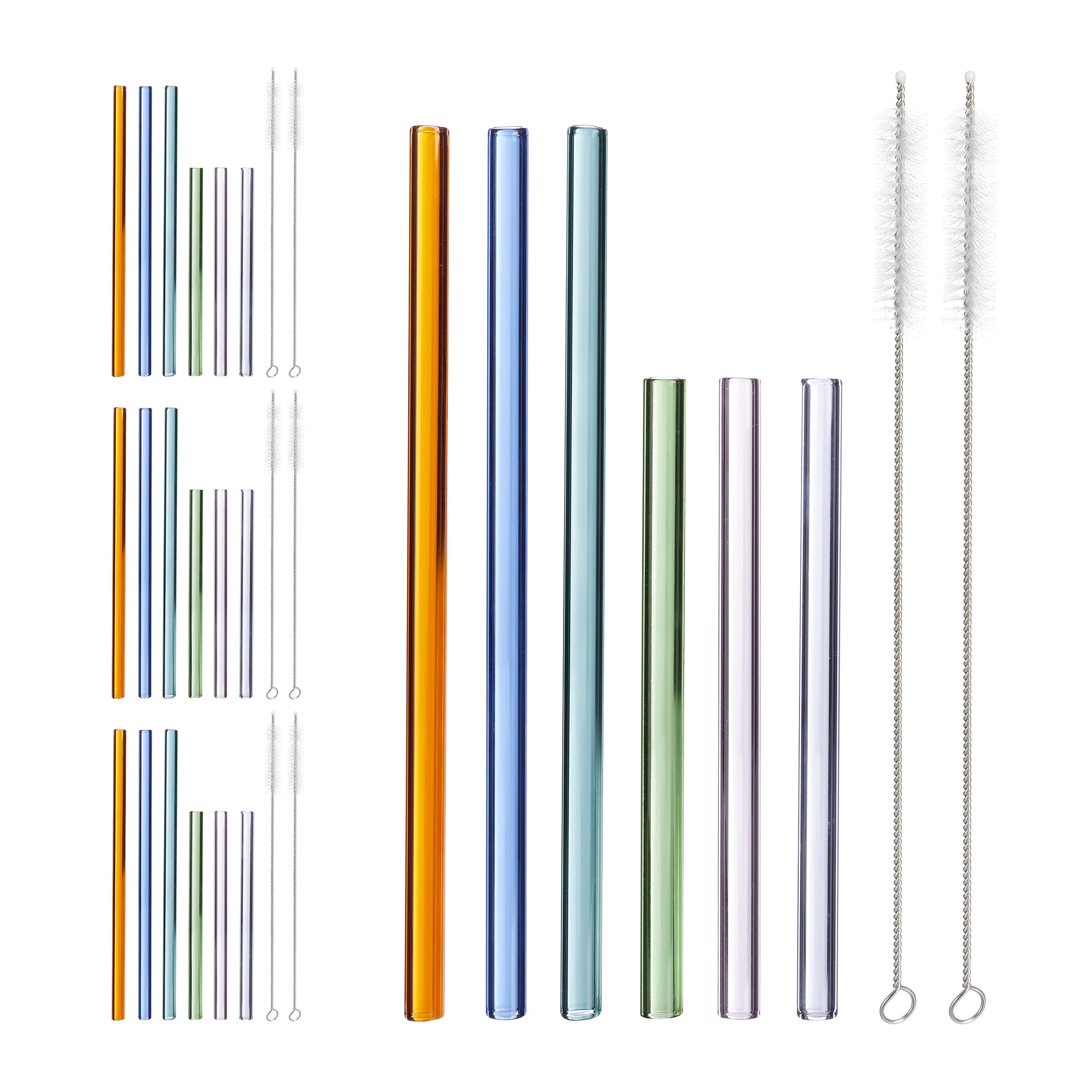 Reusable Straws Spazzola Pulizia Set da 6 pz. Relaxdays Cannucce Riutilizzabili in Vetro 15cm Ø 10 mm,trasparenti 