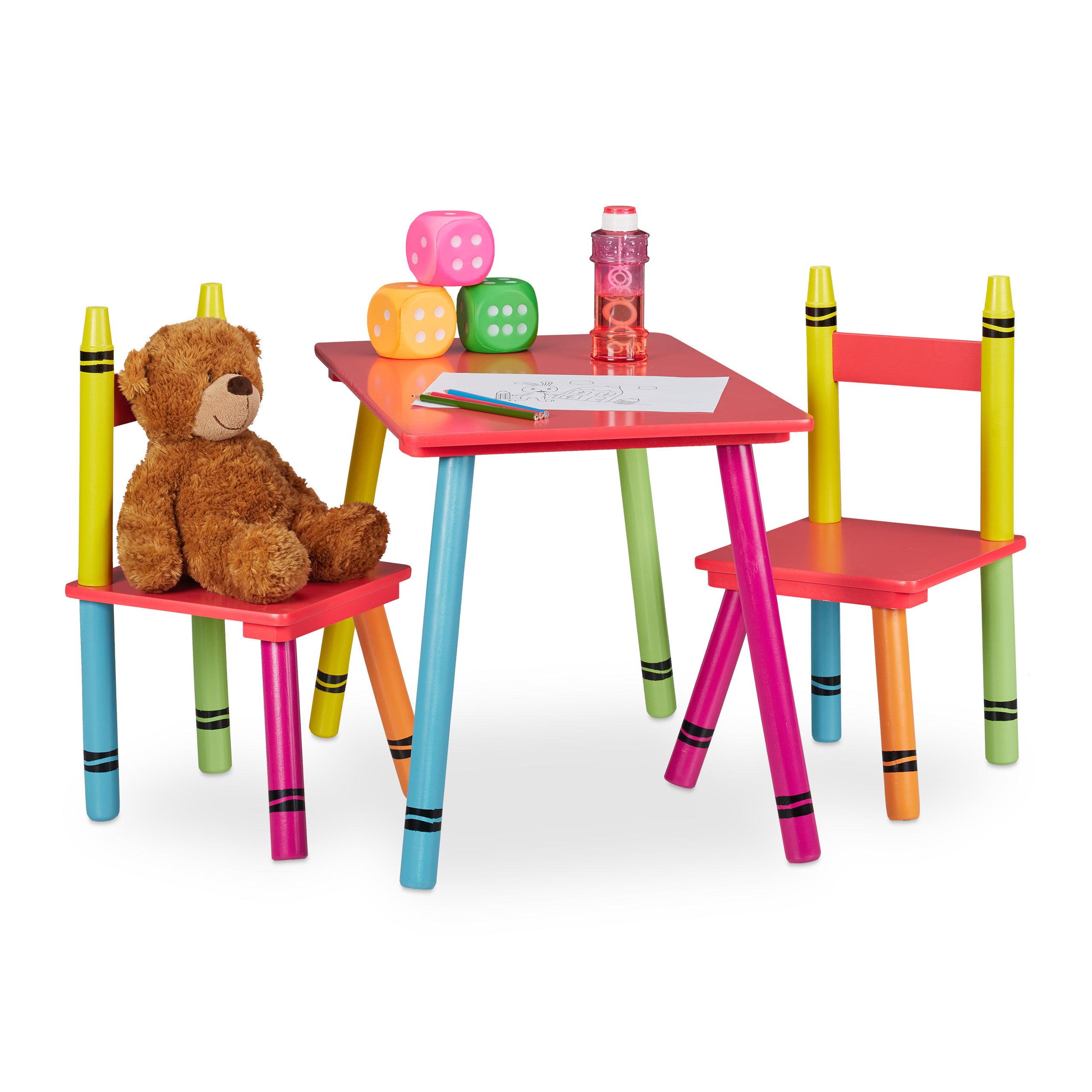 Relaxdays Tavolino per Bambini con 2 Sedie Mobile Resistente da Interno Set da 3 Bianco/Legno Naturale MDF 