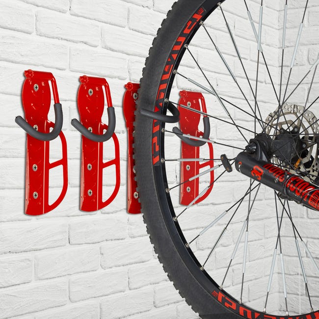 Relaxdays Support vélo mural en lot de 4, charge maximale : 25 kg,  suspension verticale, métal (acier), noir
