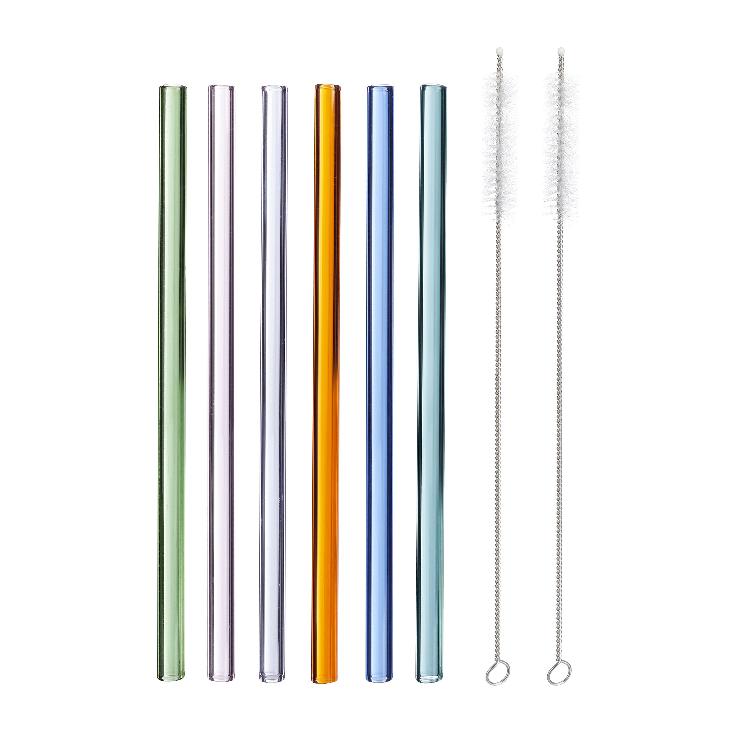 6x Cannucce Riutilizzabili in Vetro, Reusable Straws, Spazzola per Pulizia,  23 cm, Diametro: 10 mm, Colorate